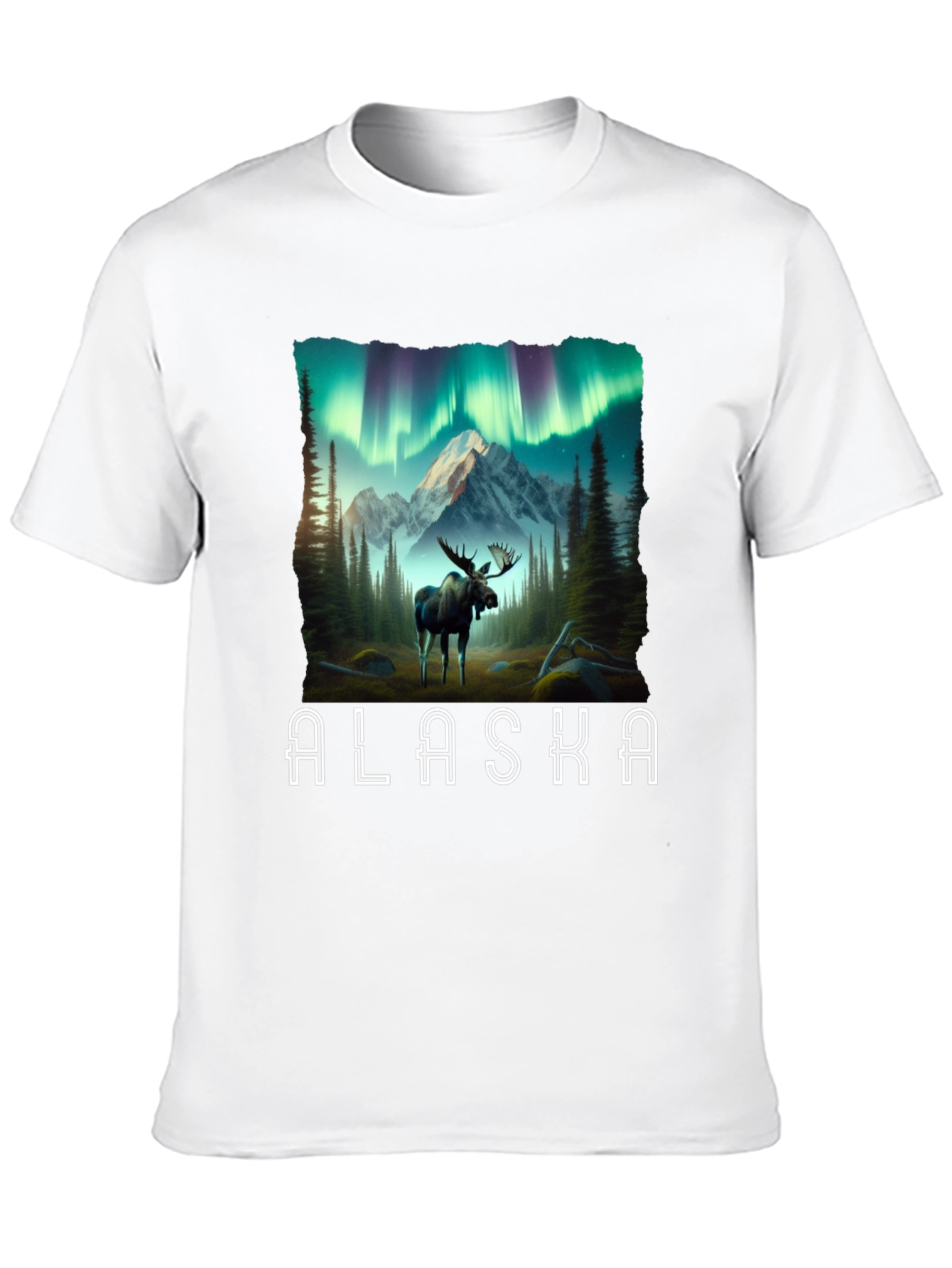 Alaska Moose T-Shirt Northern Lights Graphic Tee