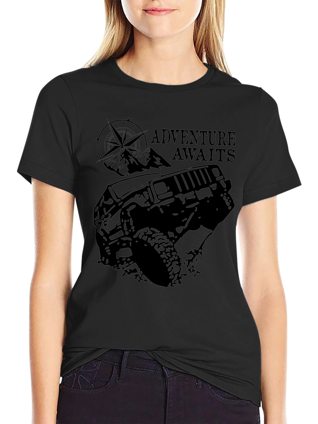 Adventure Awaits Black Graphic T-Shirt