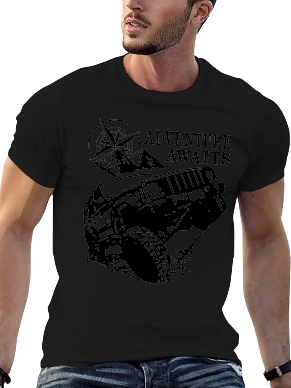 Adventure Awaits Black Graphic T-Shirt