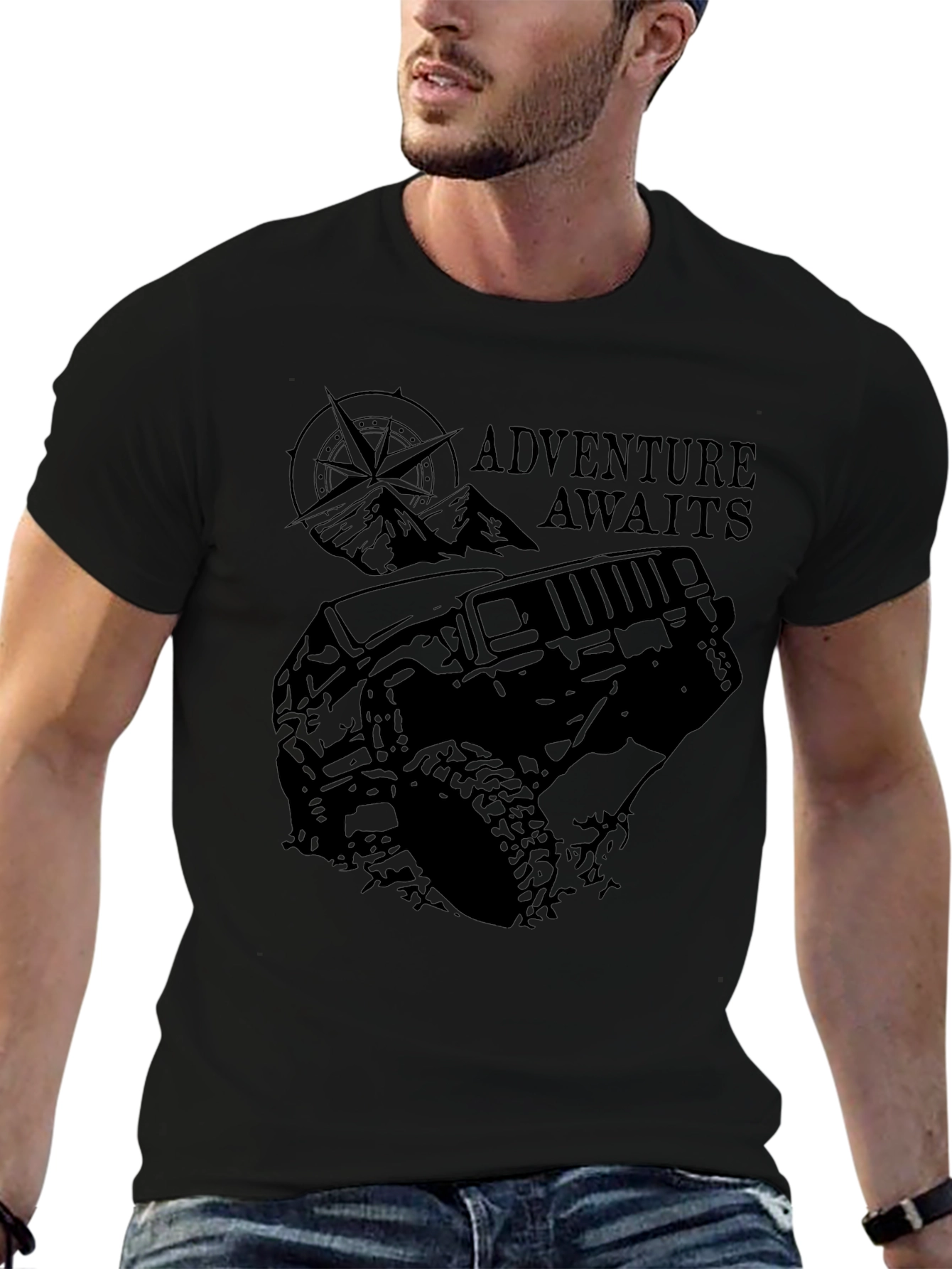Adventure Awaits Black Graphic T-Shirt