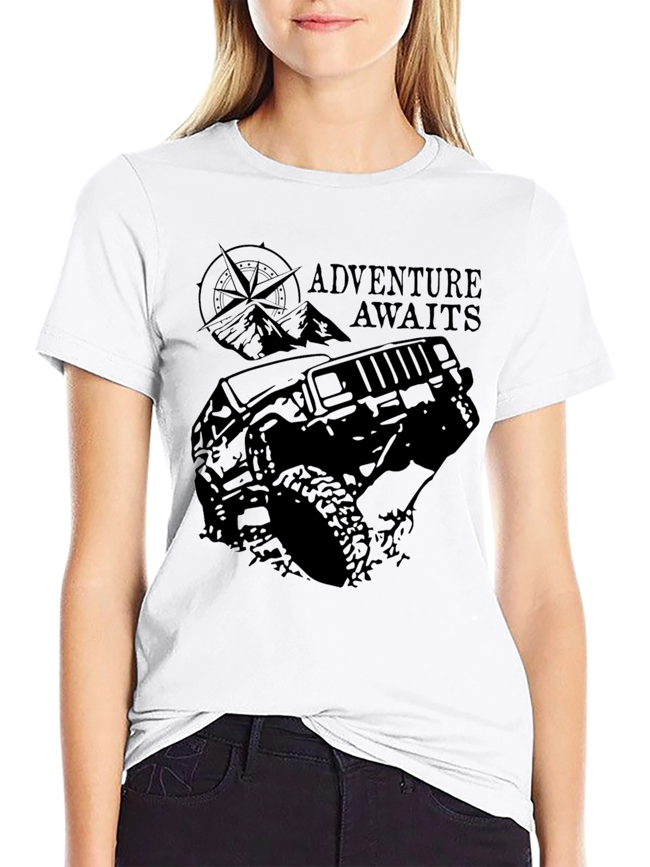 Adventure Awaits Black Graphic T-Shirt