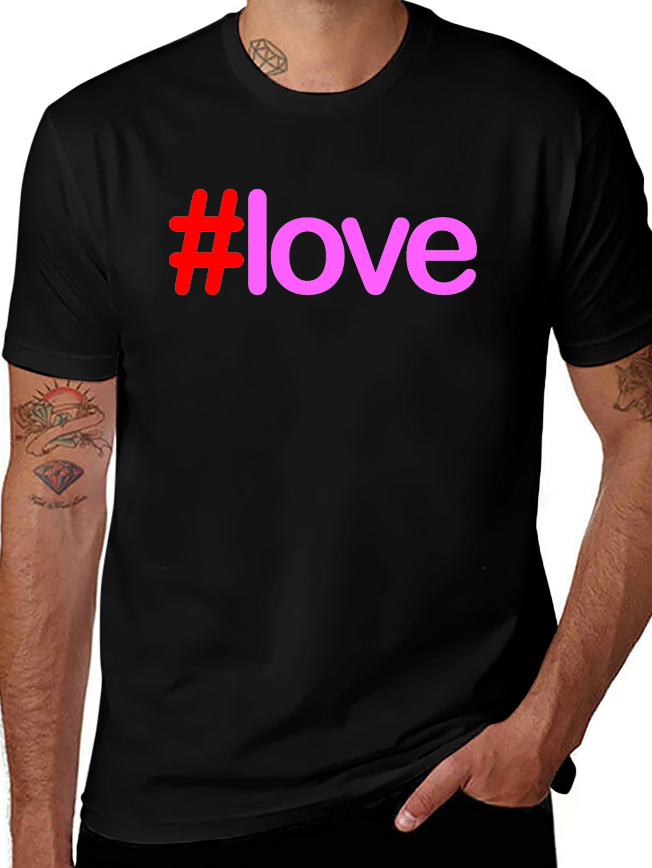 #Love Graphic Print T-Shirt - Casual Black Tee