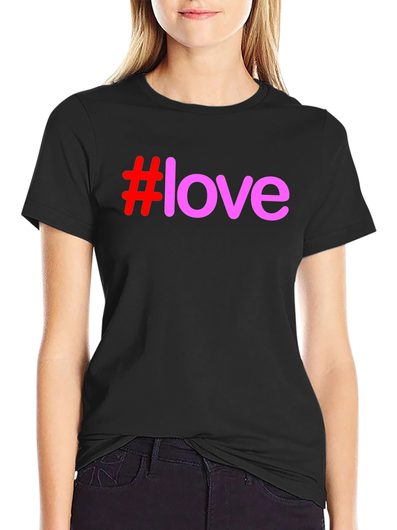 #Love Graphic Print T-Shirt - Casual Black Tee