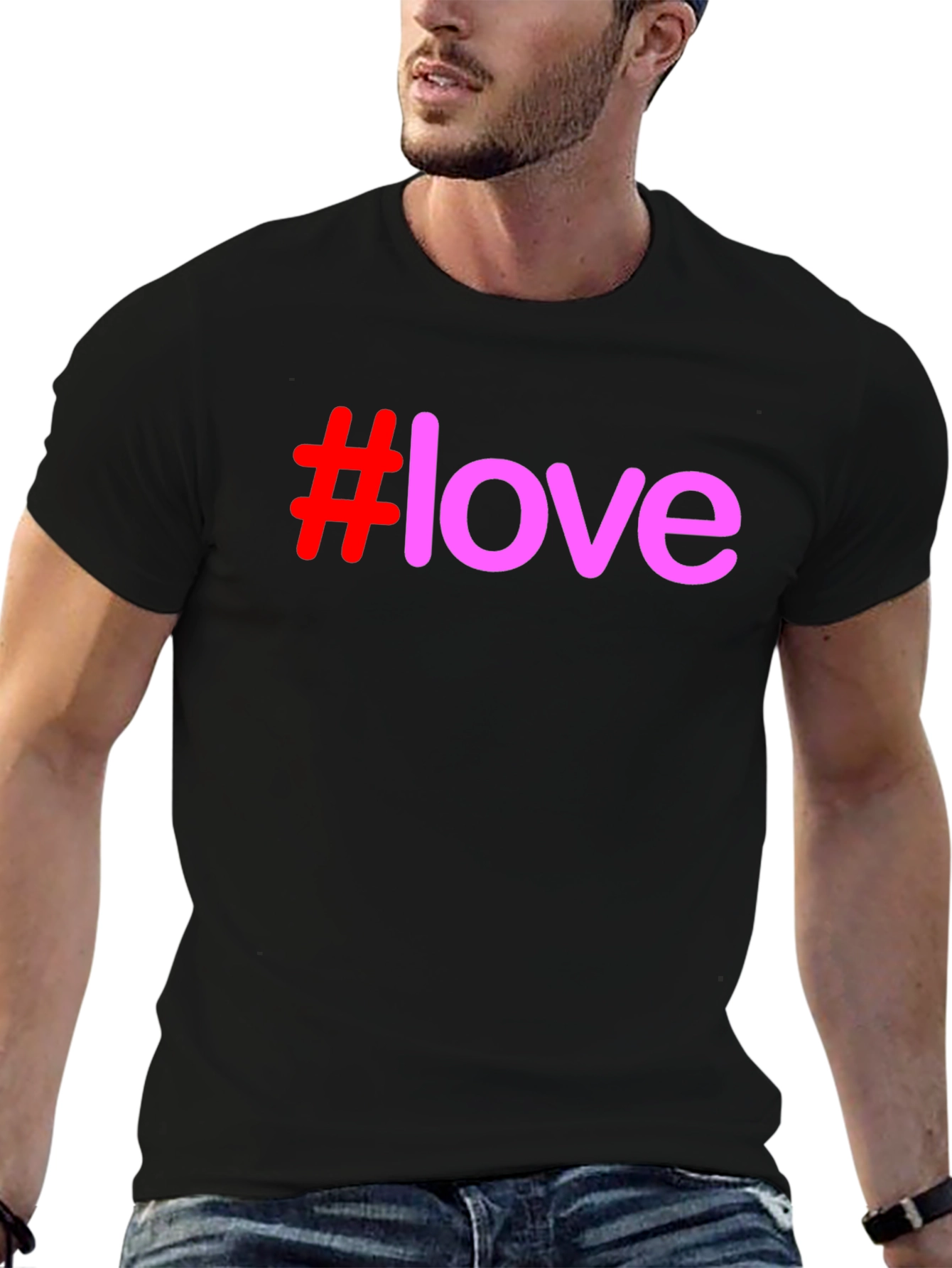 #Love Graphic Print T-Shirt - Casual Black Tee