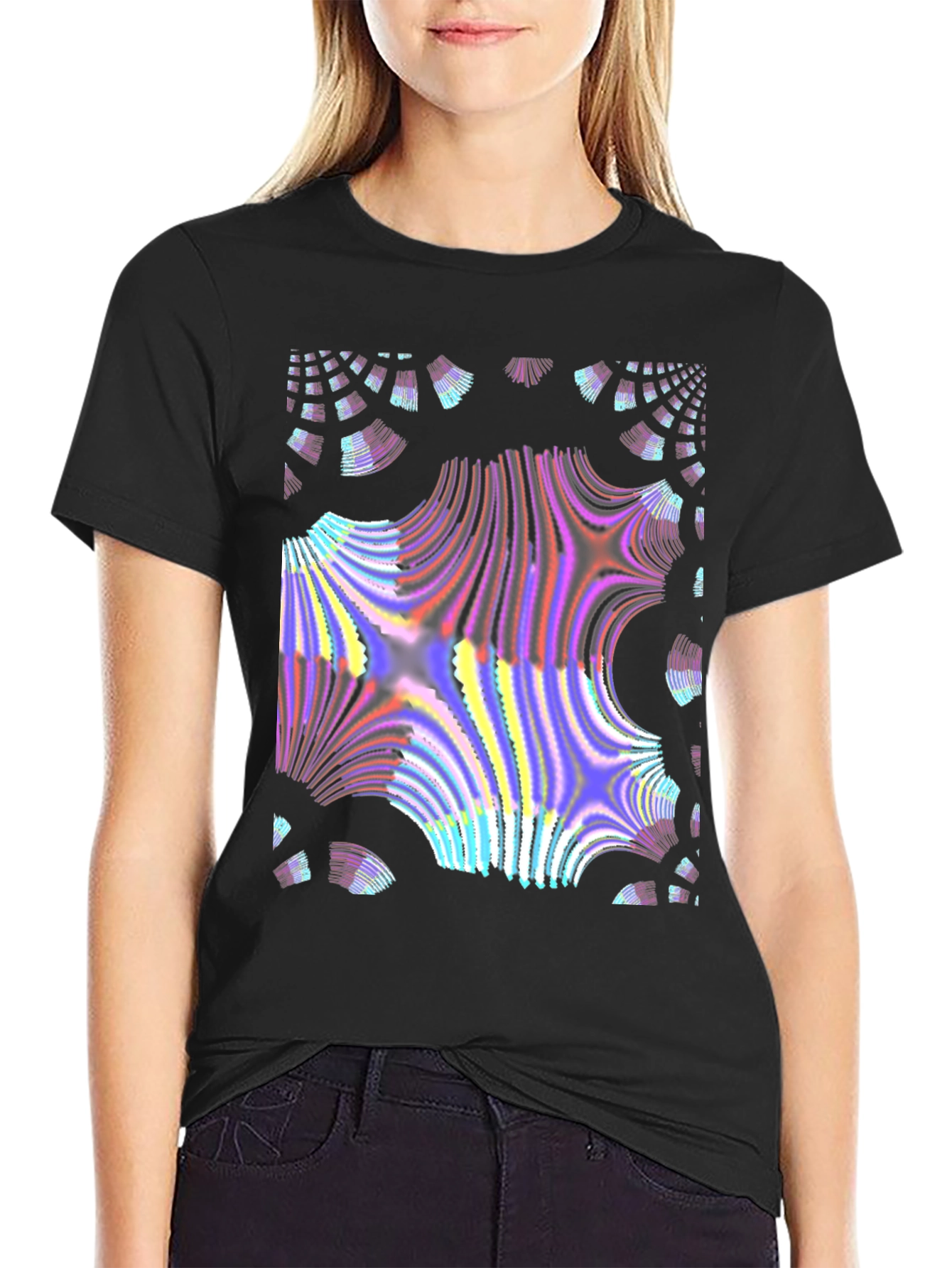 Abstract Fractal Design Black T-Shirt