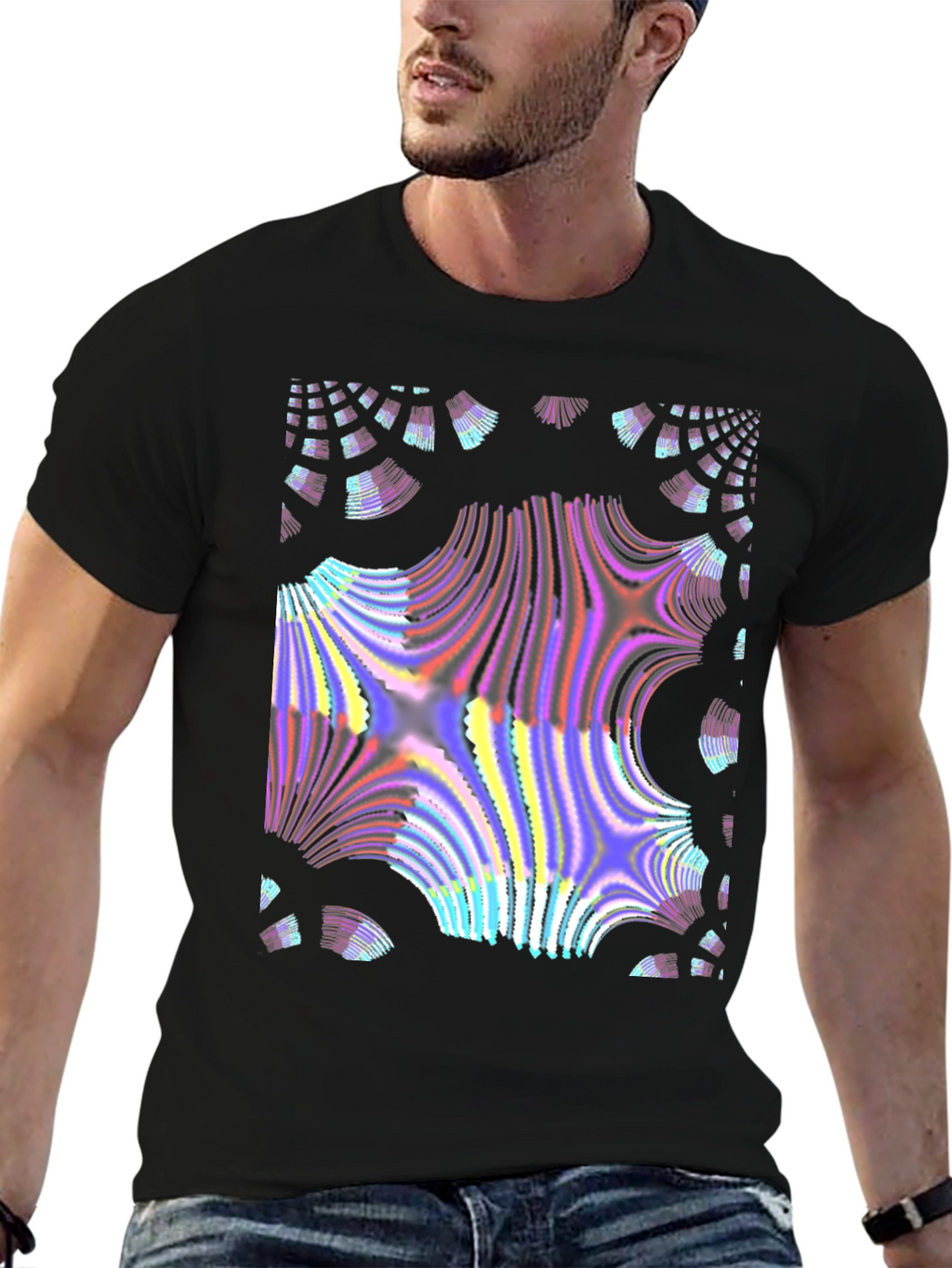 Abstract Fractal Design Black T-Shirt