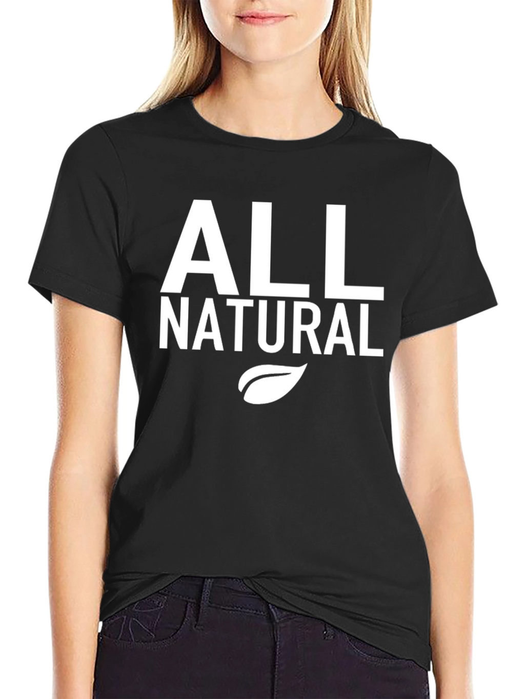 All Natural Black T-Shirt with Leaf Design