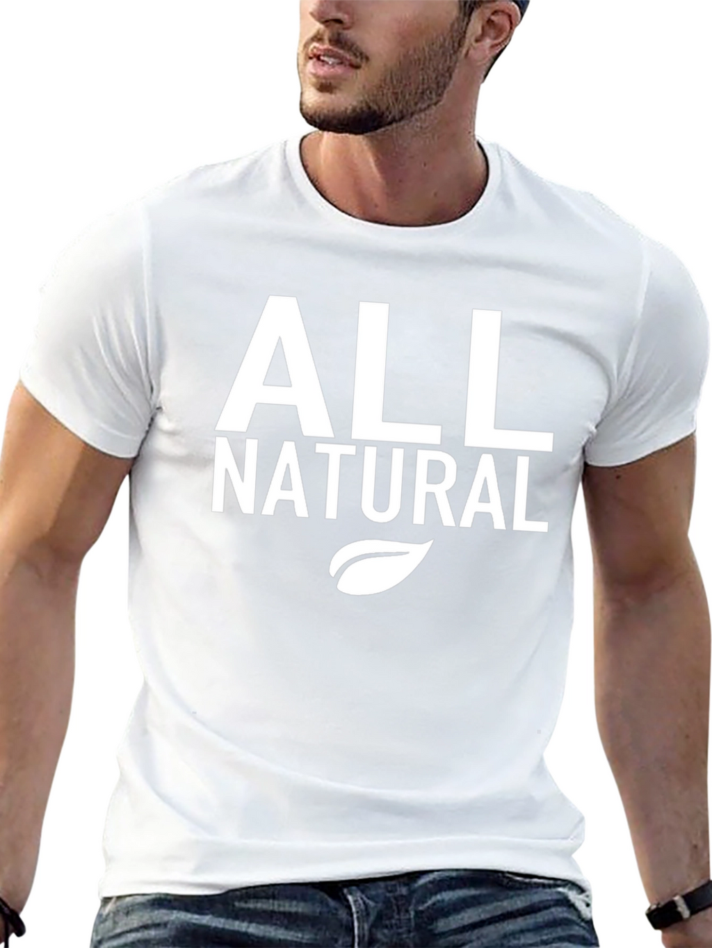 All Natural Black T-Shirt with Leaf Design