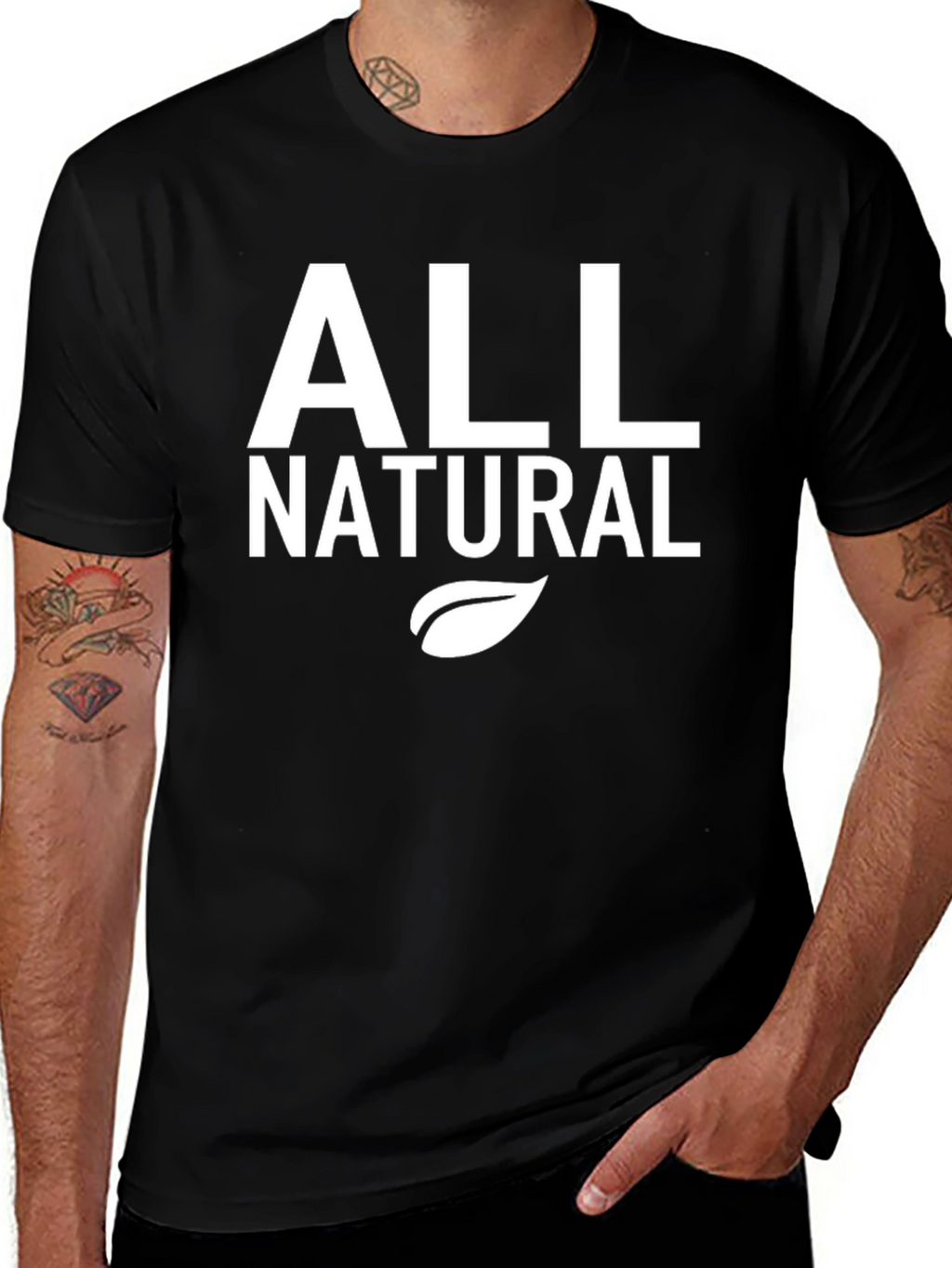 All Natural Black T-Shirt with Leaf Design
