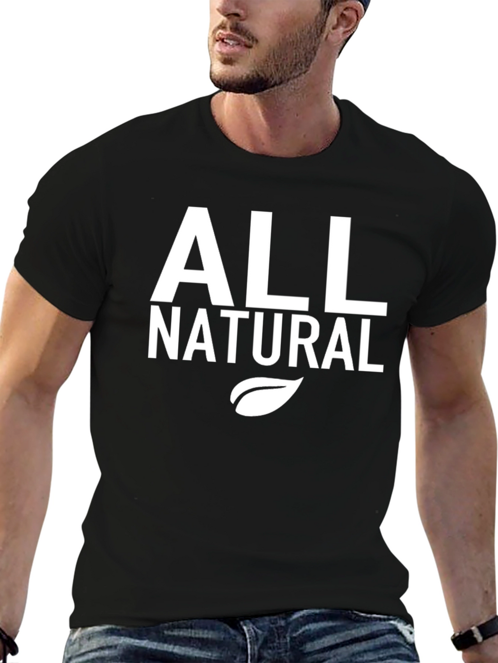 All Natural Black T-Shirt with Leaf Design
