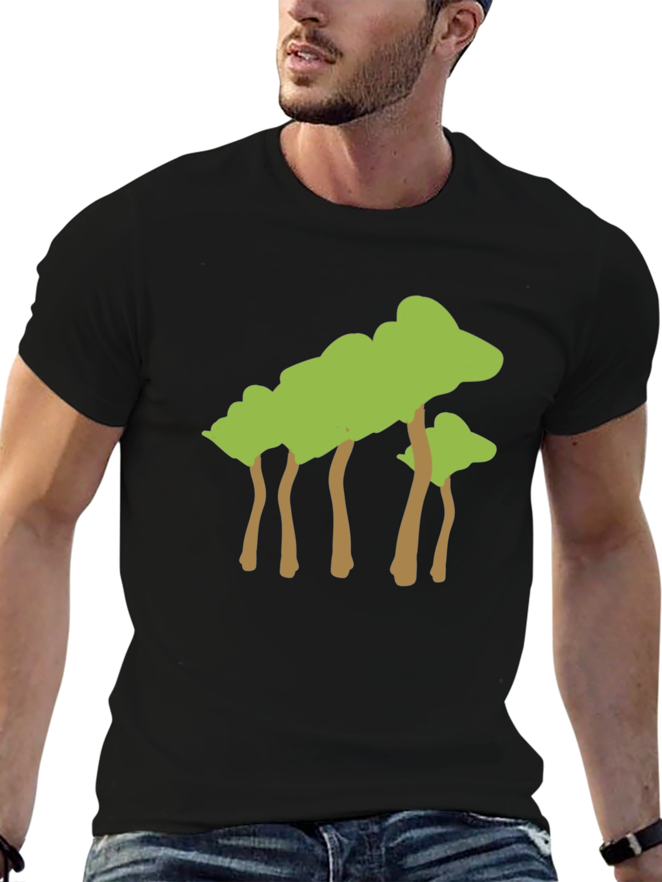 Abstract Tree Graphic Tee - Black Cotton Casual T-Shirt