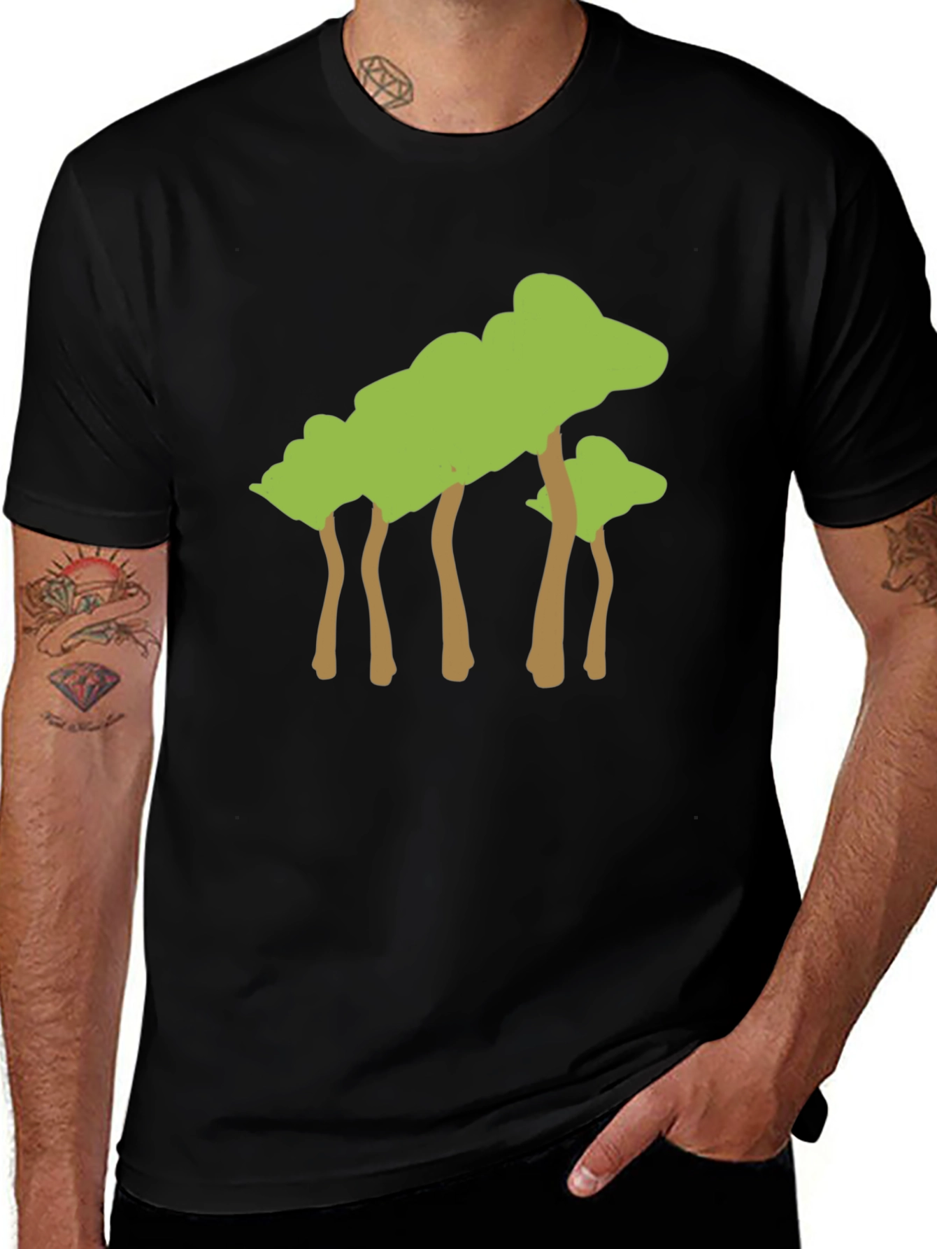 Abstract Tree Graphic Tee - Black Cotton Casual T-Shirt