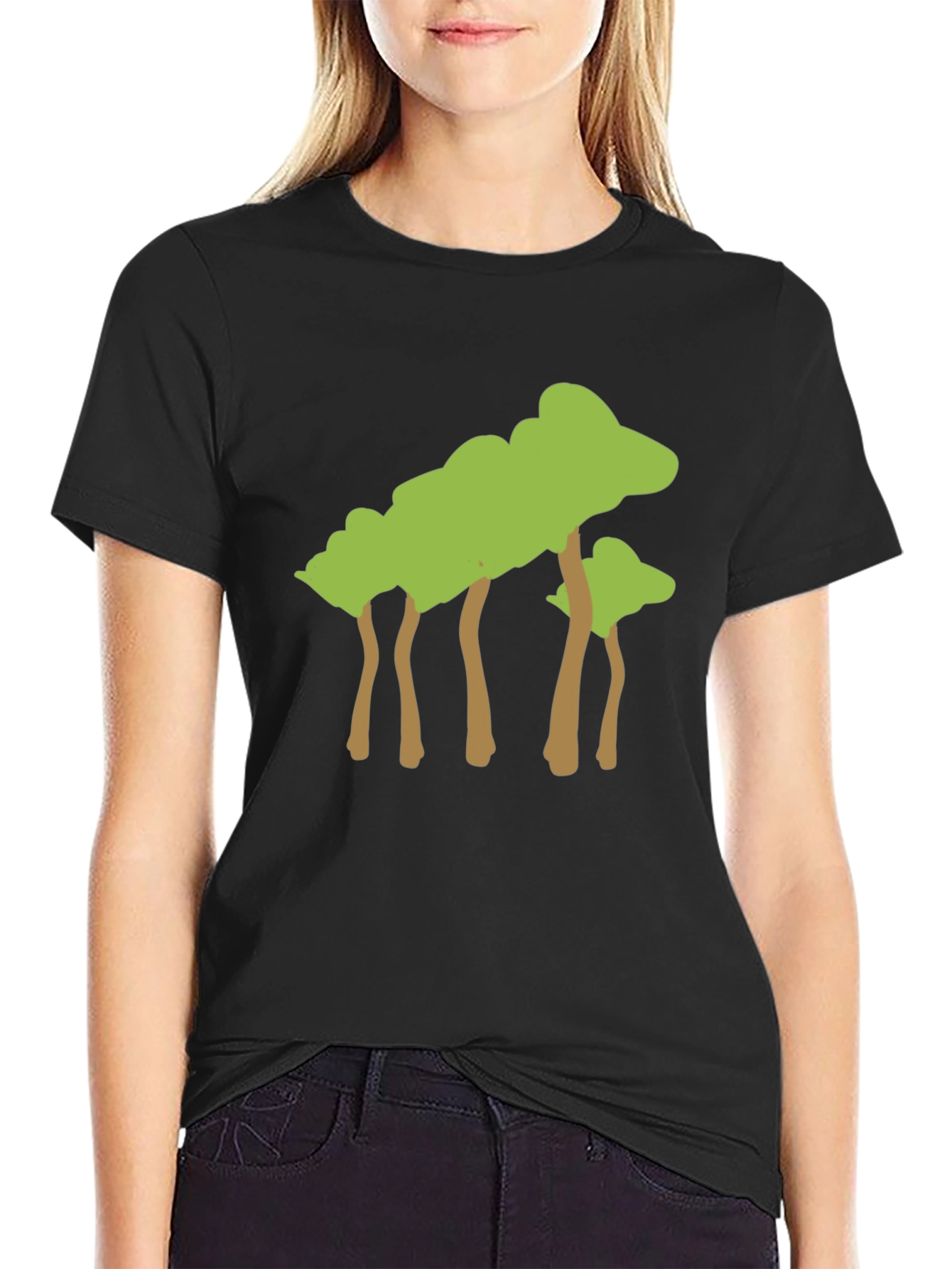 Abstract Tree Graphic Tee - Black Cotton Casual T-Shirt