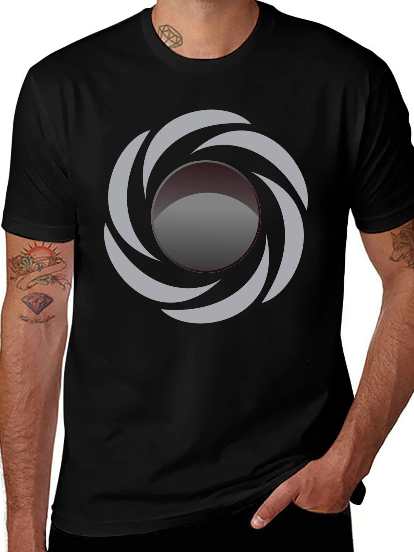 Abstract Swirl Graphic Black T-Shirt