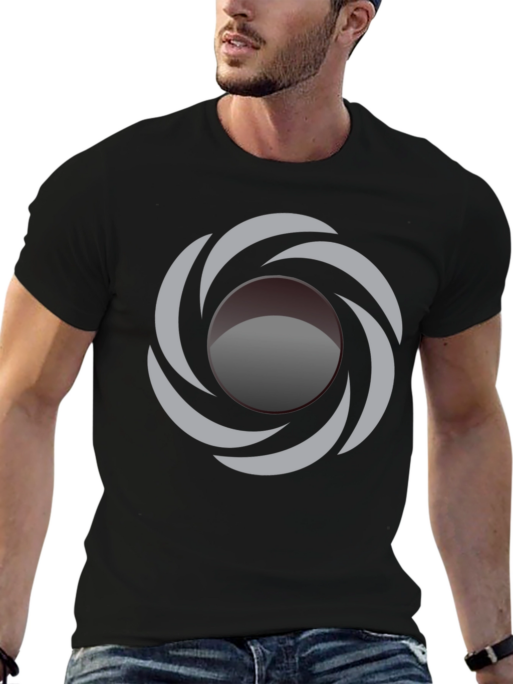 Abstract Swirl Graphic Black T-Shirt
