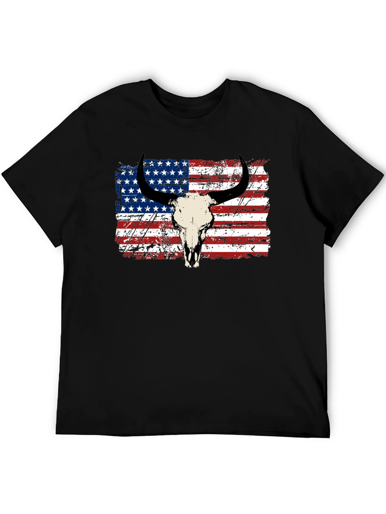 American Flag Bull Skull Graphic Tee
