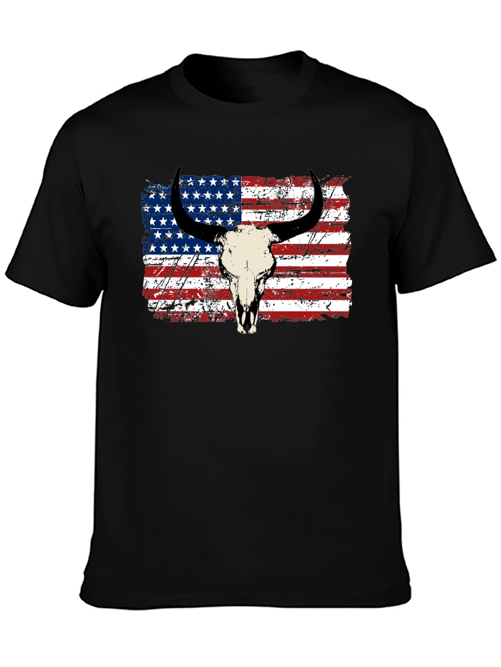 American Flag Bull Skull Graphic Tee