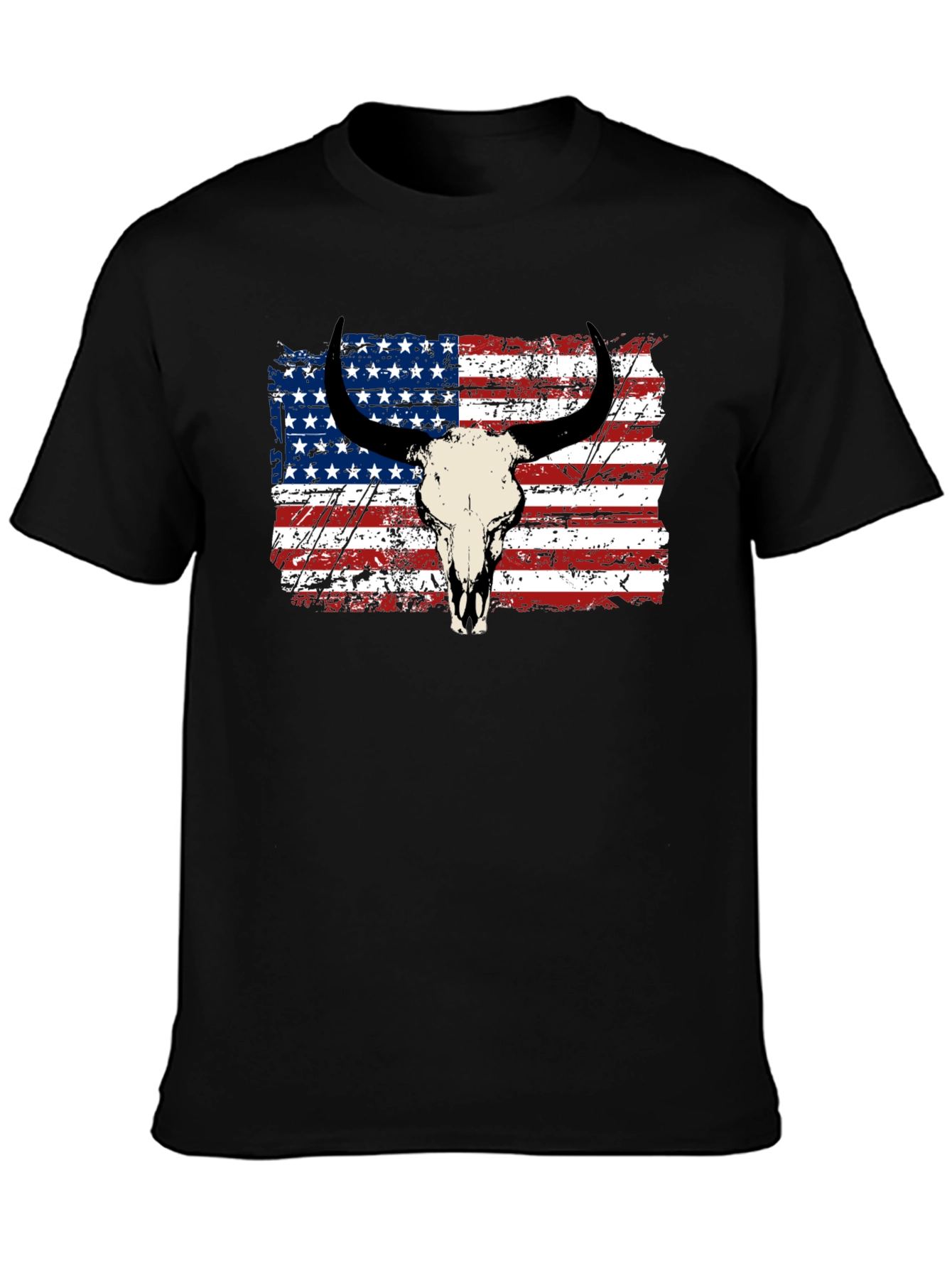 American Flag Bull Skull Graphic Tee