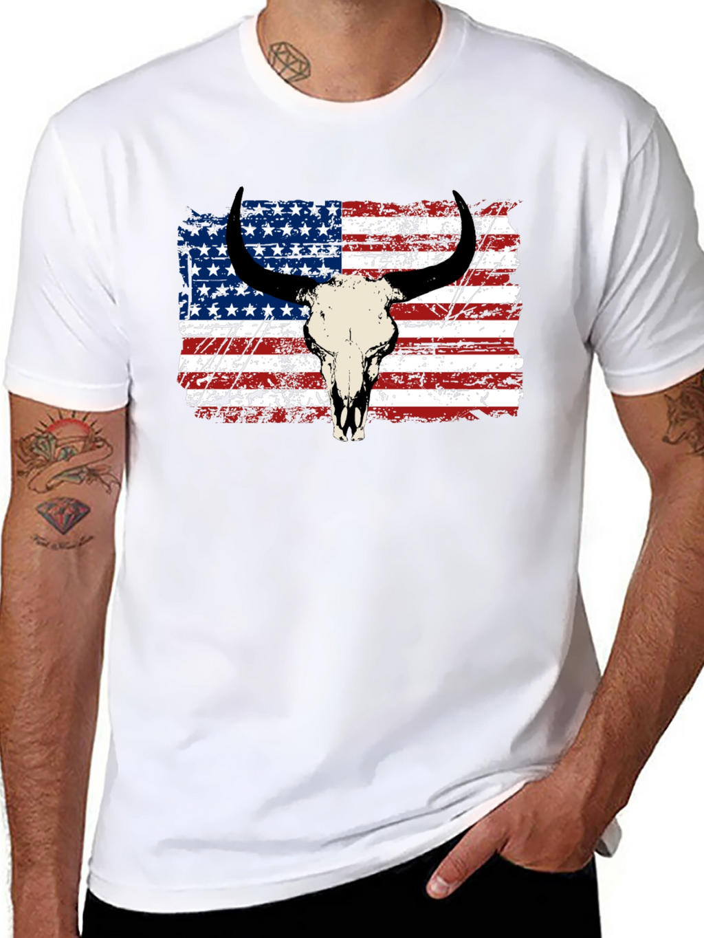 American Flag Bull Skull Graphic Tee