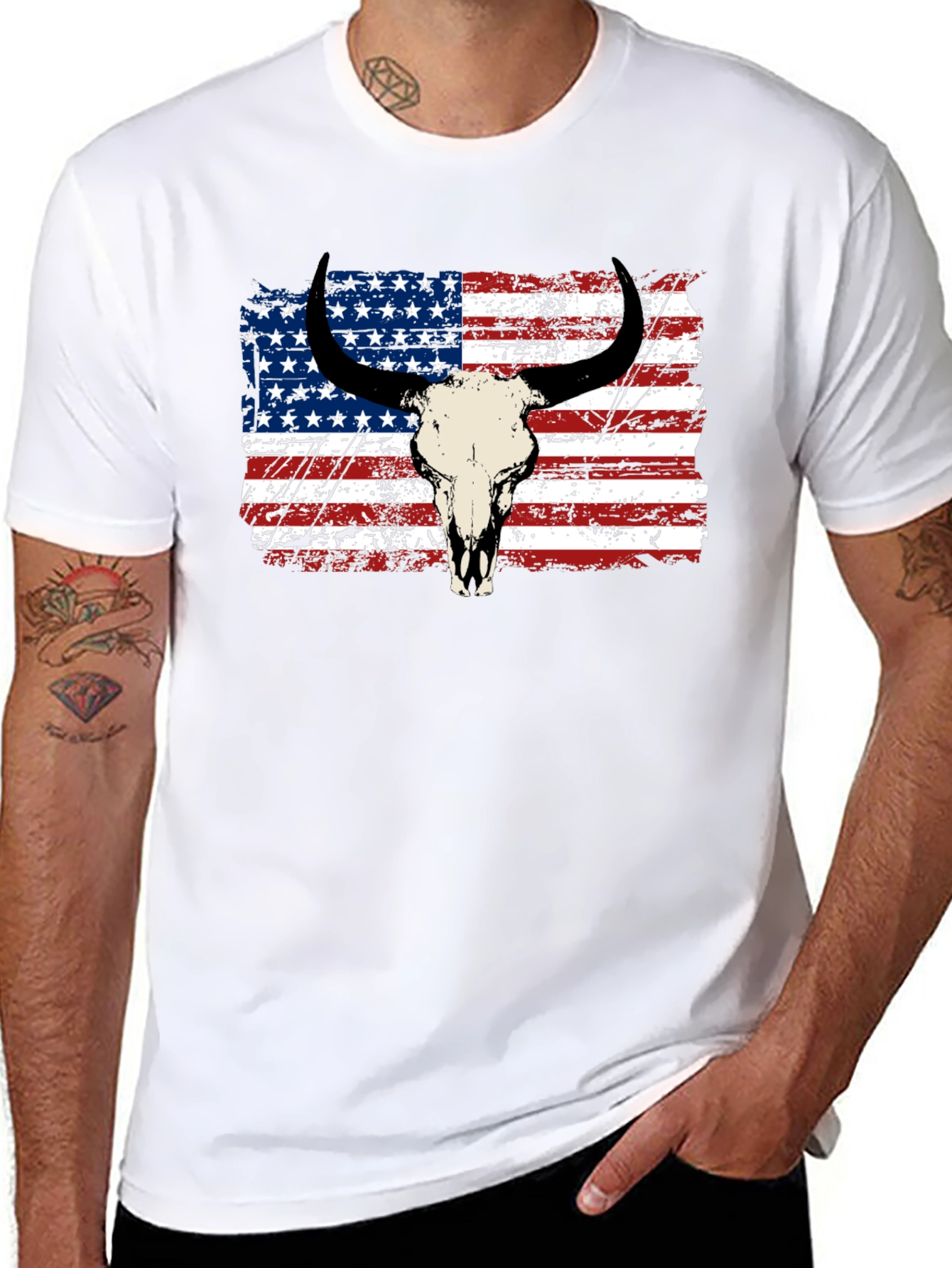 American Flag Bull Skull Graphic Tee