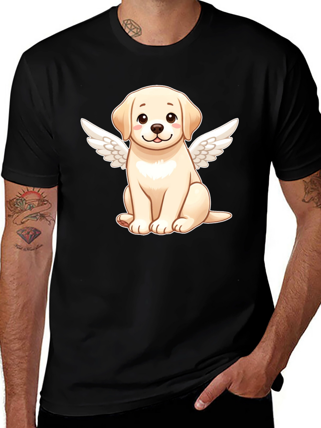 Angel Dog Graphic Black T-Shirt