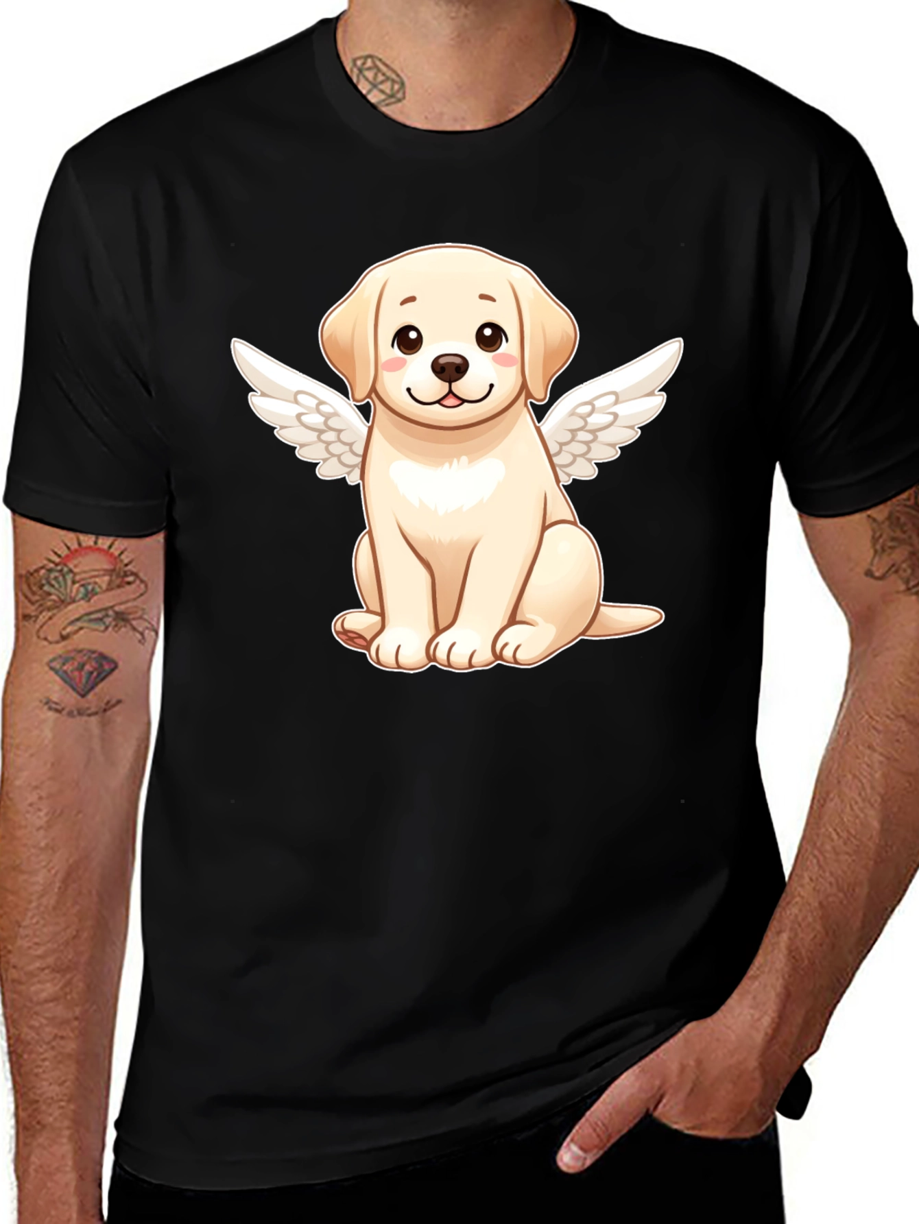 Angel Dog Graphic Black T-Shirt