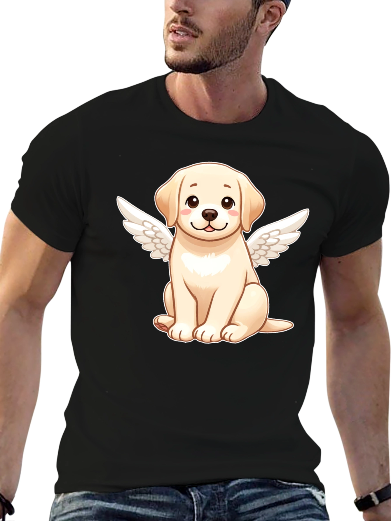 Angel Dog Graphic Black T-Shirt