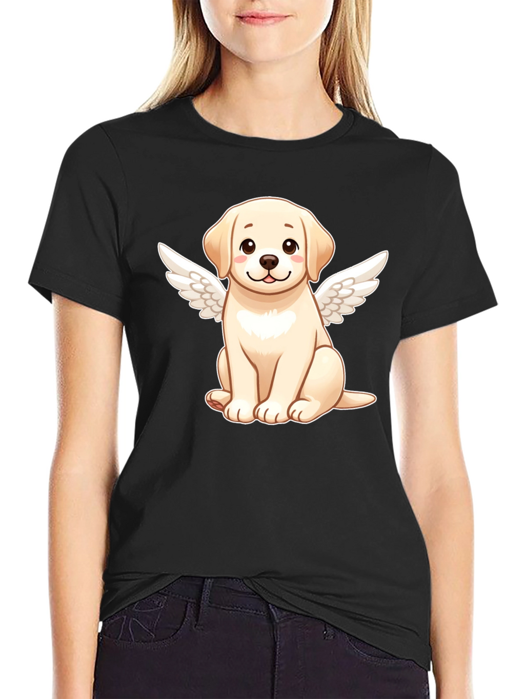 Angel Dog Graphic Black T-Shirt