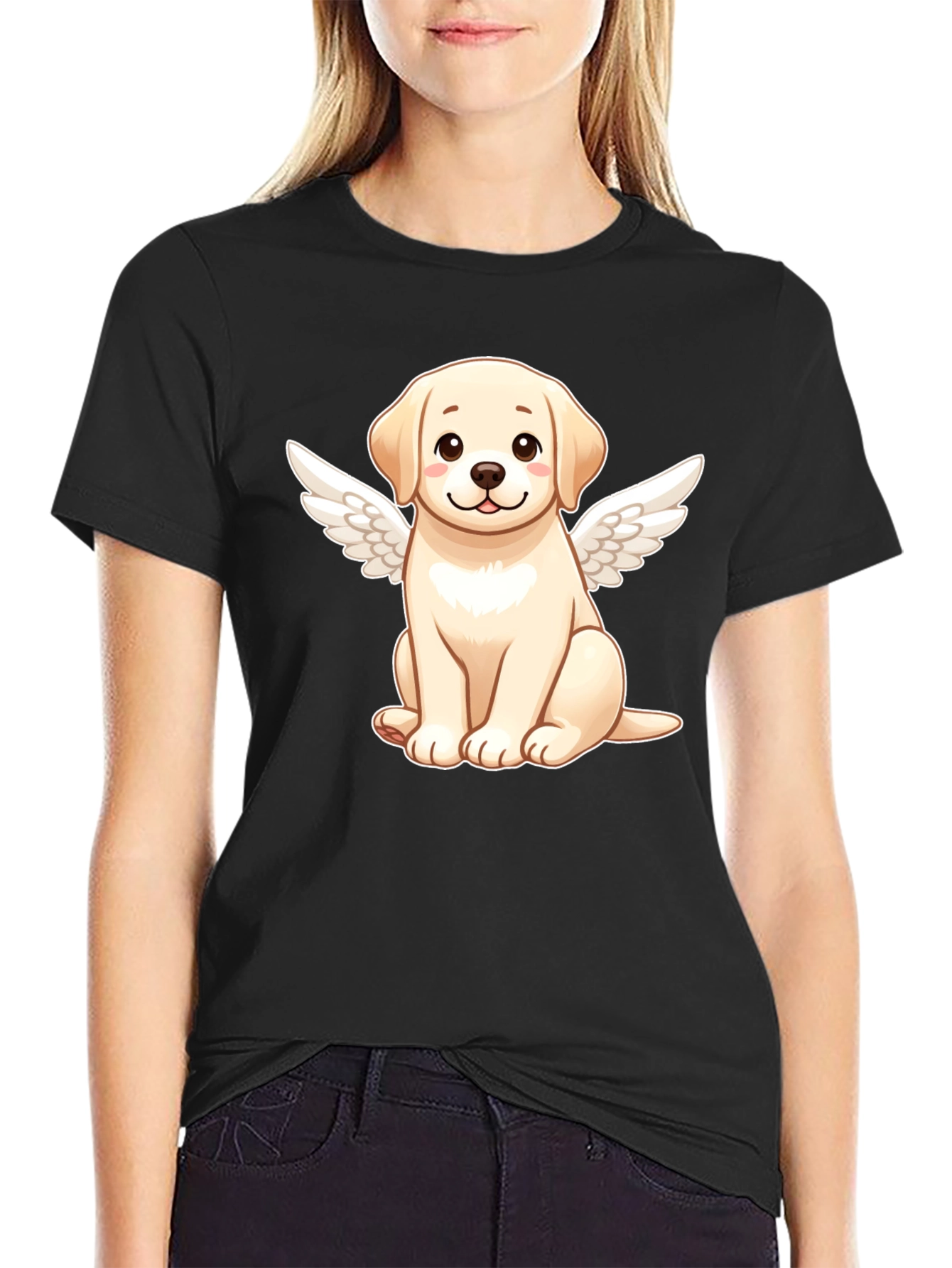 Angel Dog Graphic Black T-Shirt