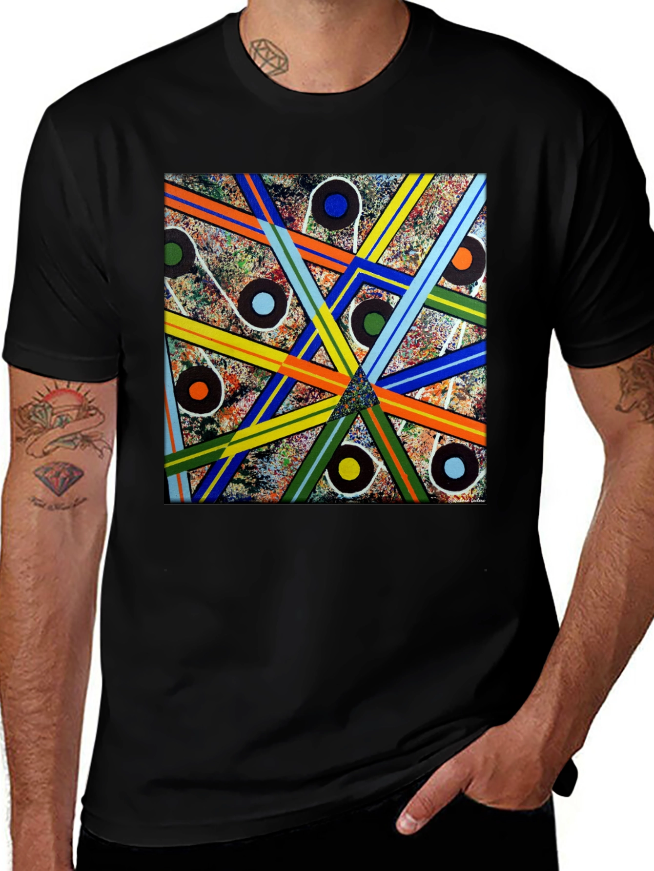 Abstract Geometric Pattern Black T-Shirt