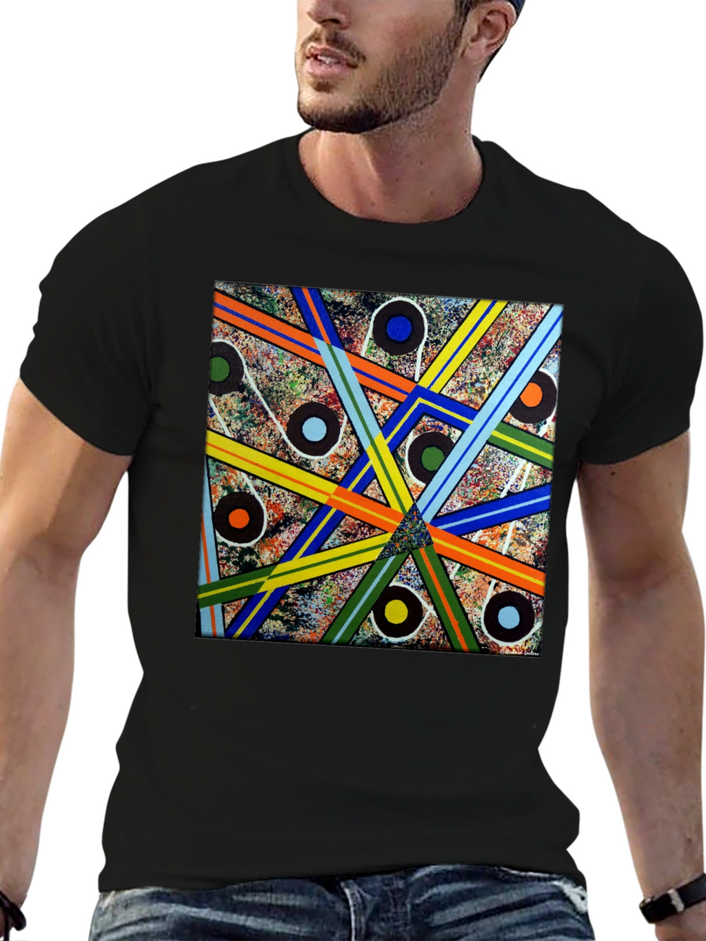 Abstract Geometric Pattern Black T-Shirt