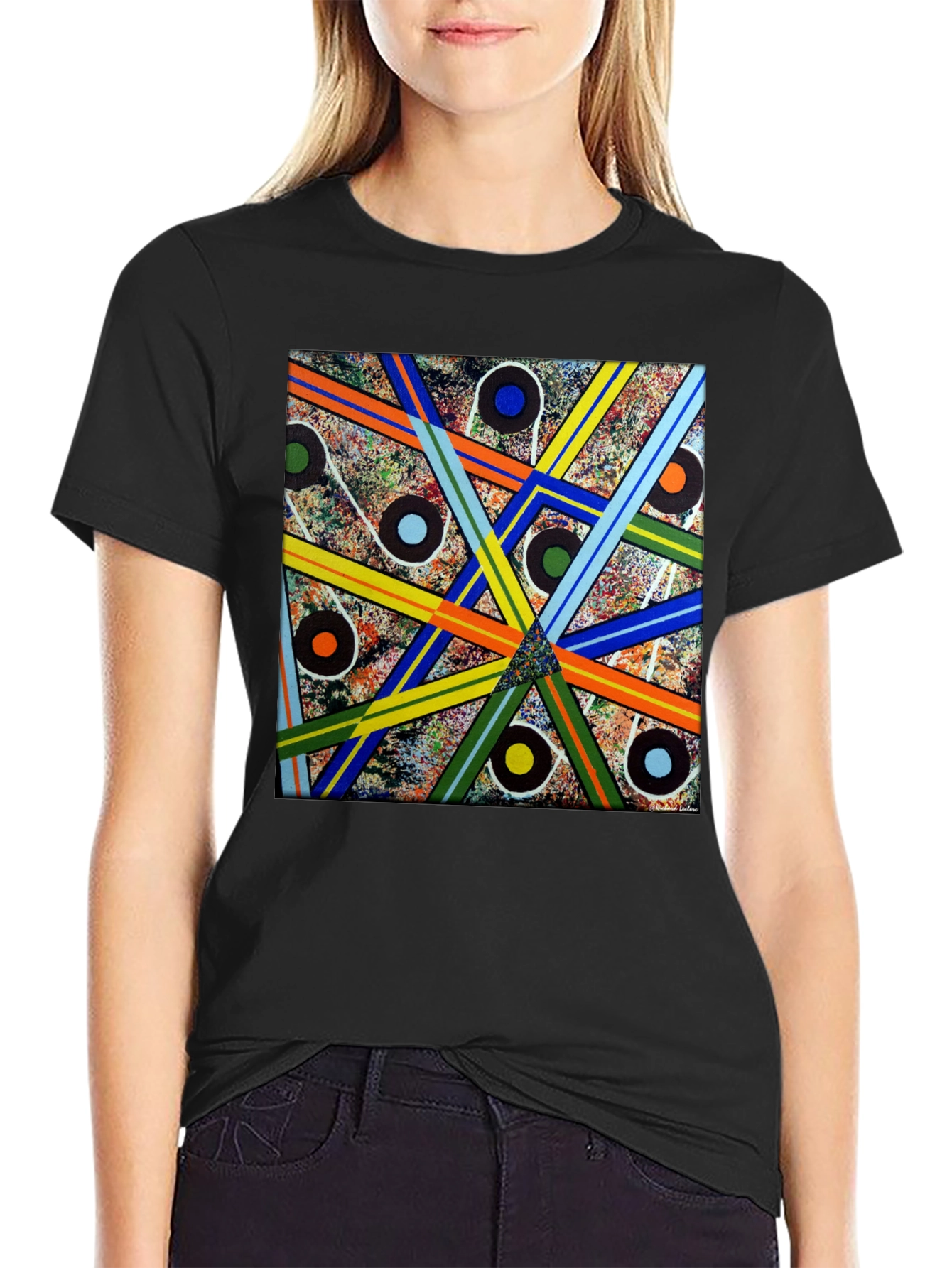 Abstract Geometric Pattern Black T-Shirt