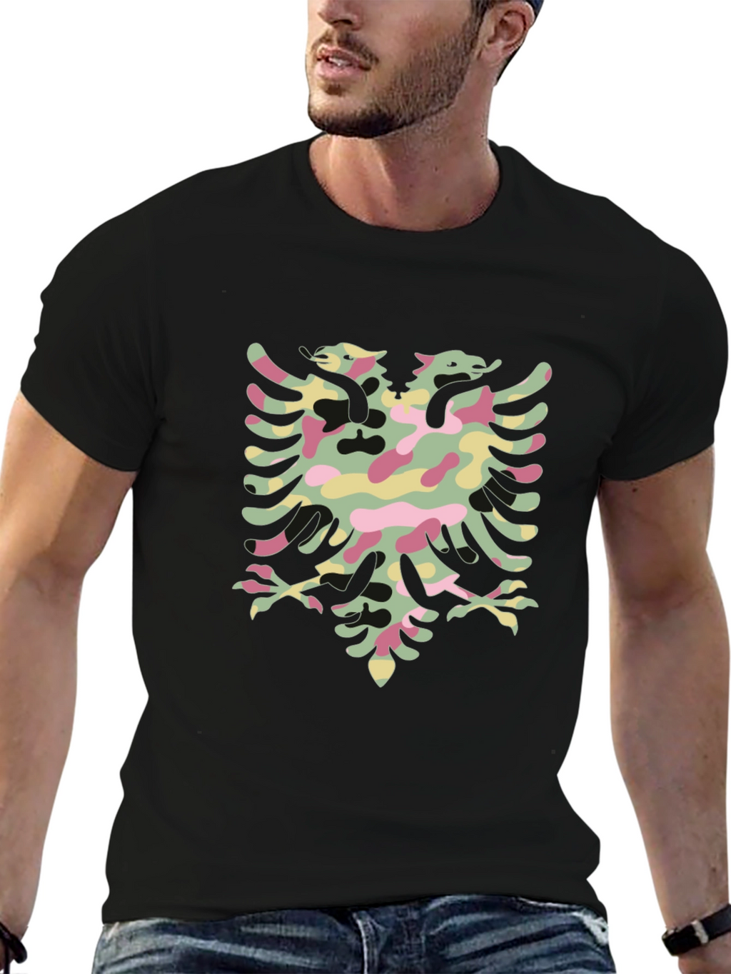 Albanian Eagle Camo T-Shirt - Black