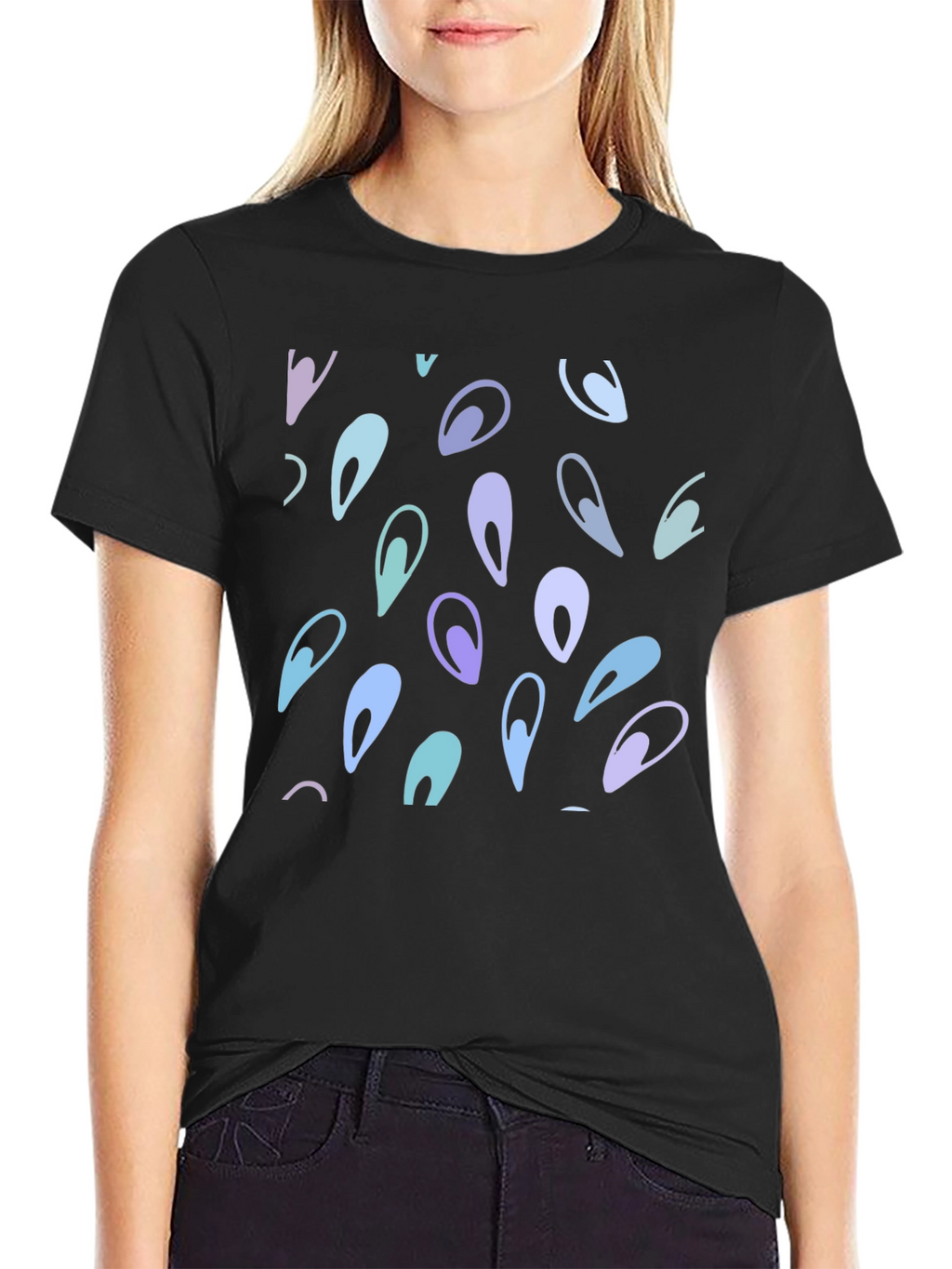 Abstract Teardrop Pattern Black T-Shirt