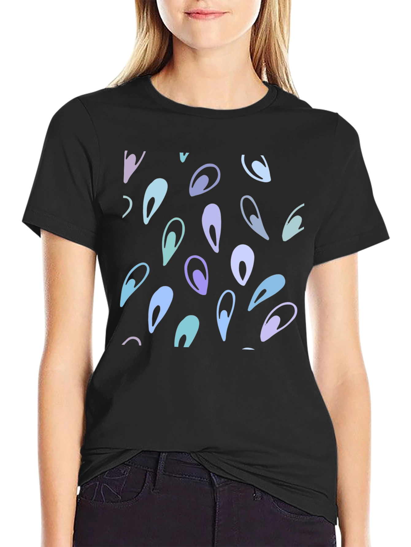 Abstract Teardrop Pattern Black T-Shirt