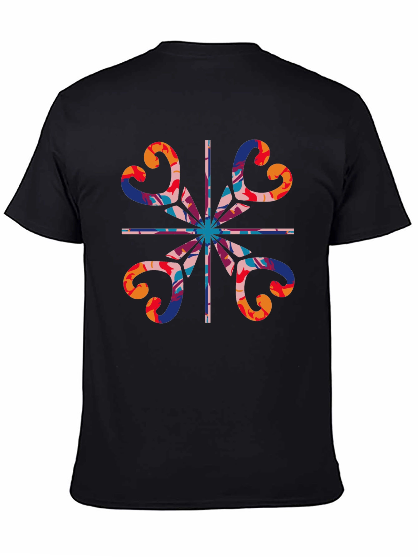 Abstract Heart Pattern Black T-Shirt