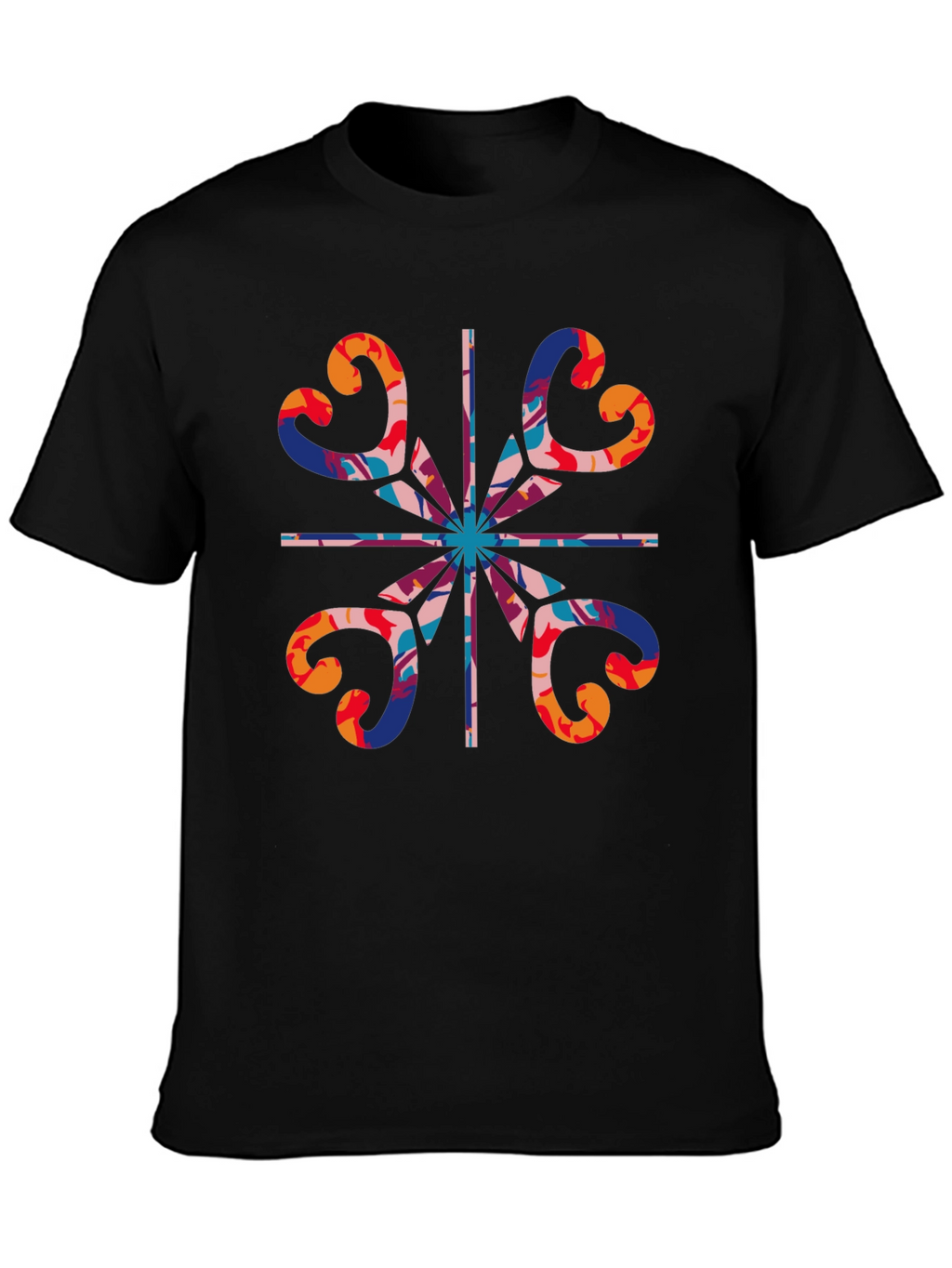 Abstract Heart Pattern Black T-Shirt