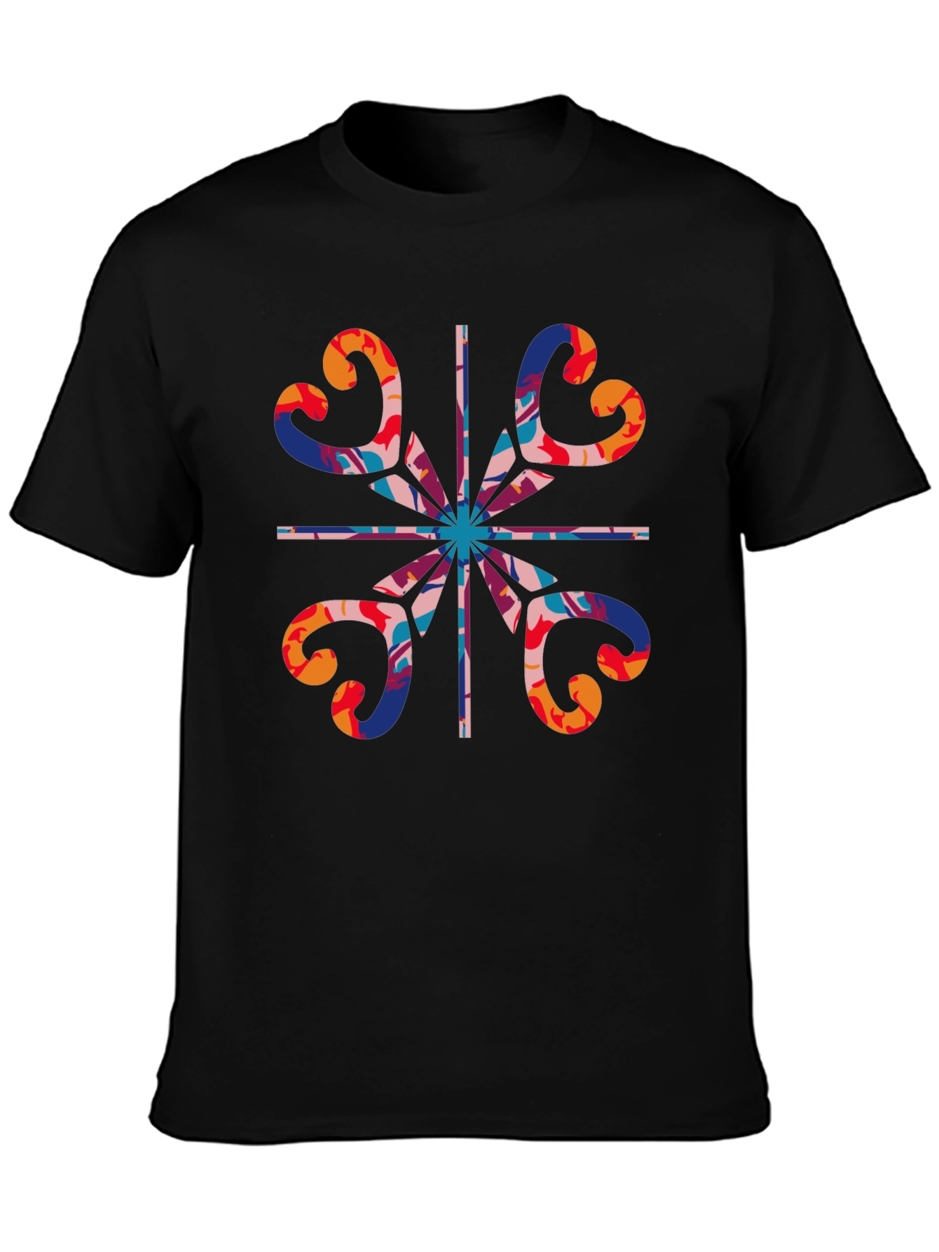 Abstract Heart Pattern Black T-Shirt