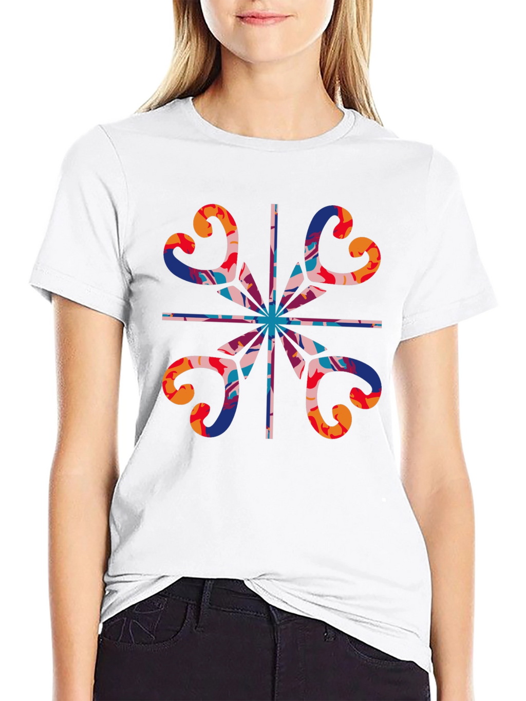 Abstract Heart Pattern Black T-Shirt