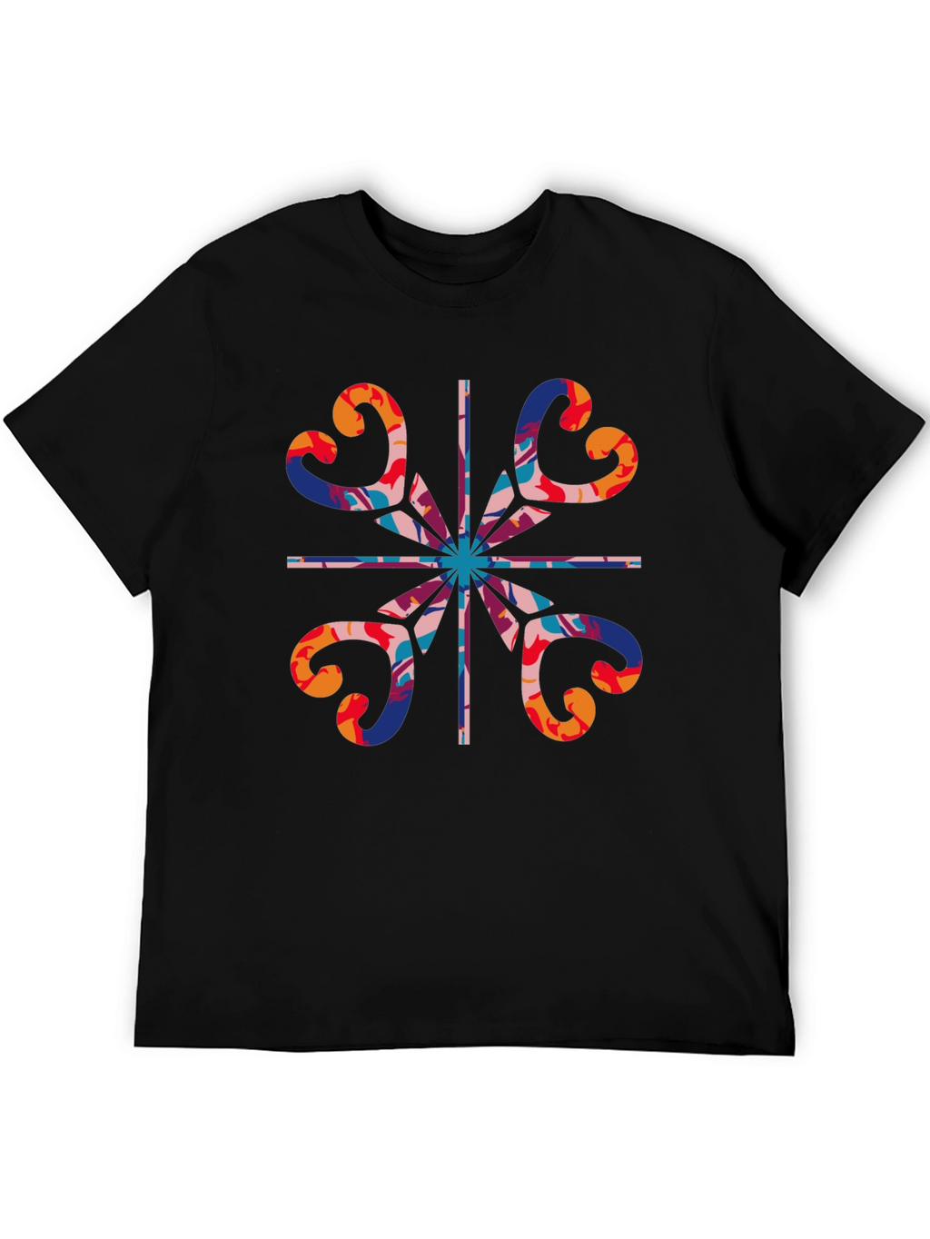 Abstract Heart Pattern Black T-Shirt