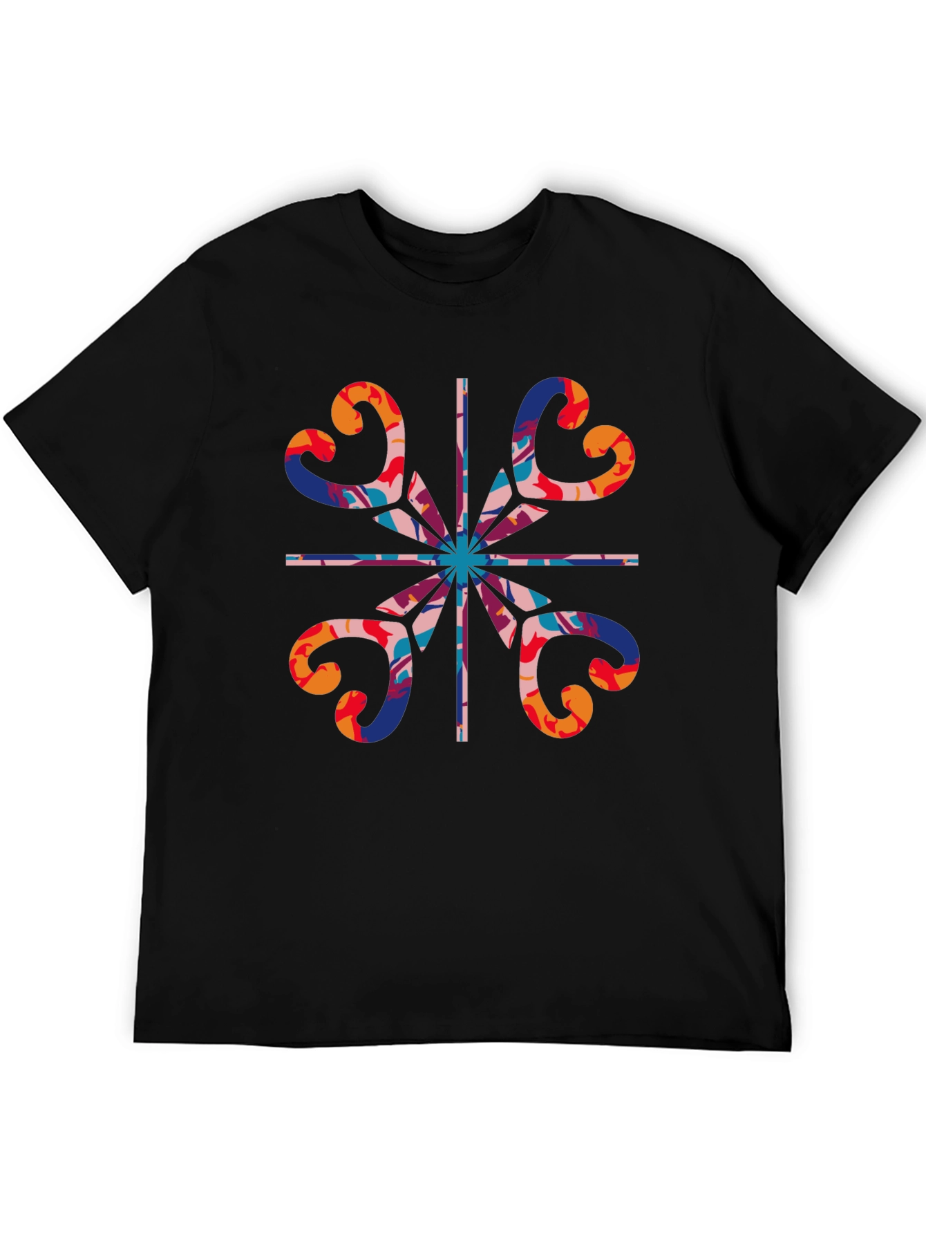 Abstract Heart Pattern Black T-Shirt