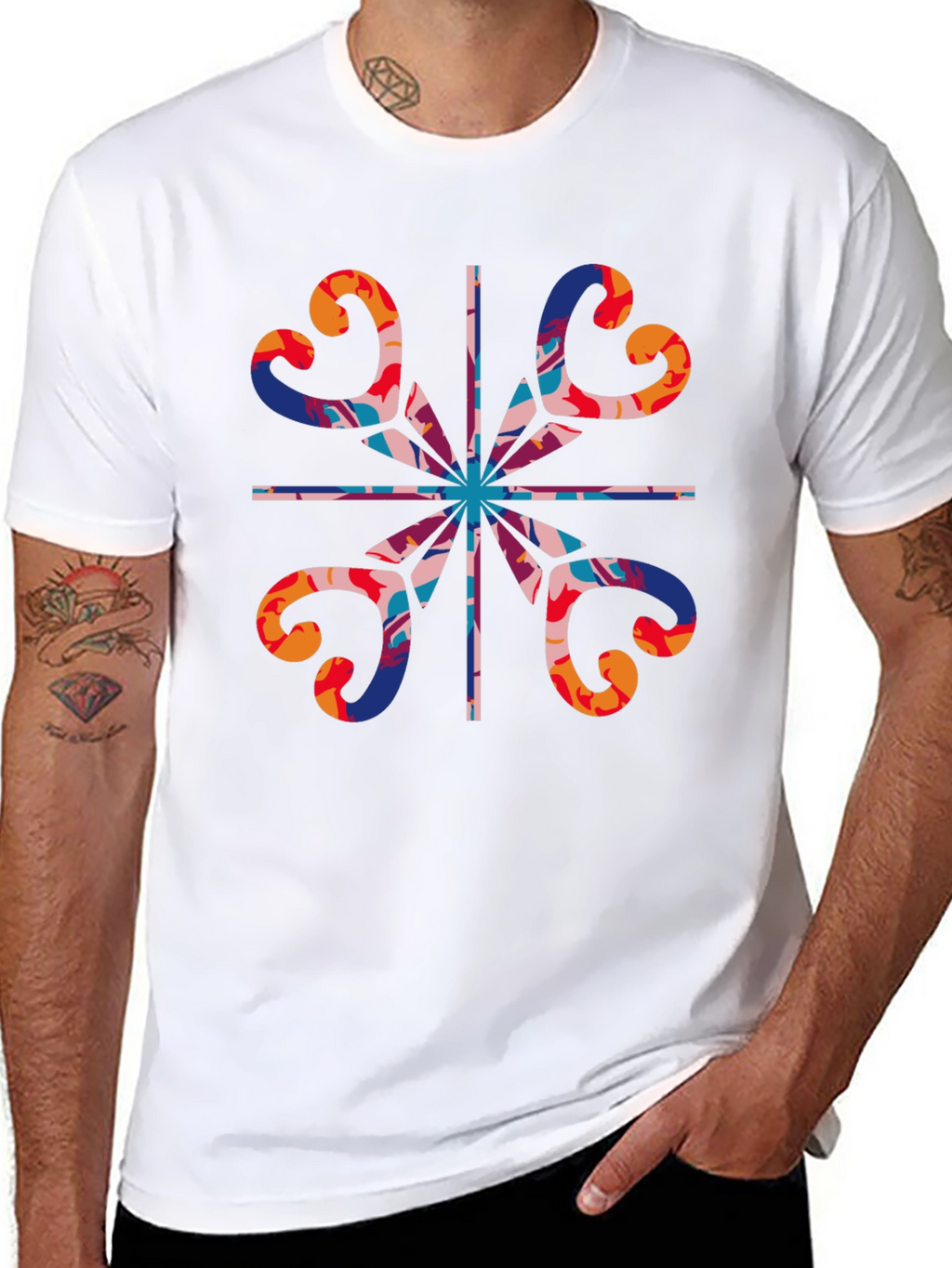 Abstract Heart Pattern Black T-Shirt