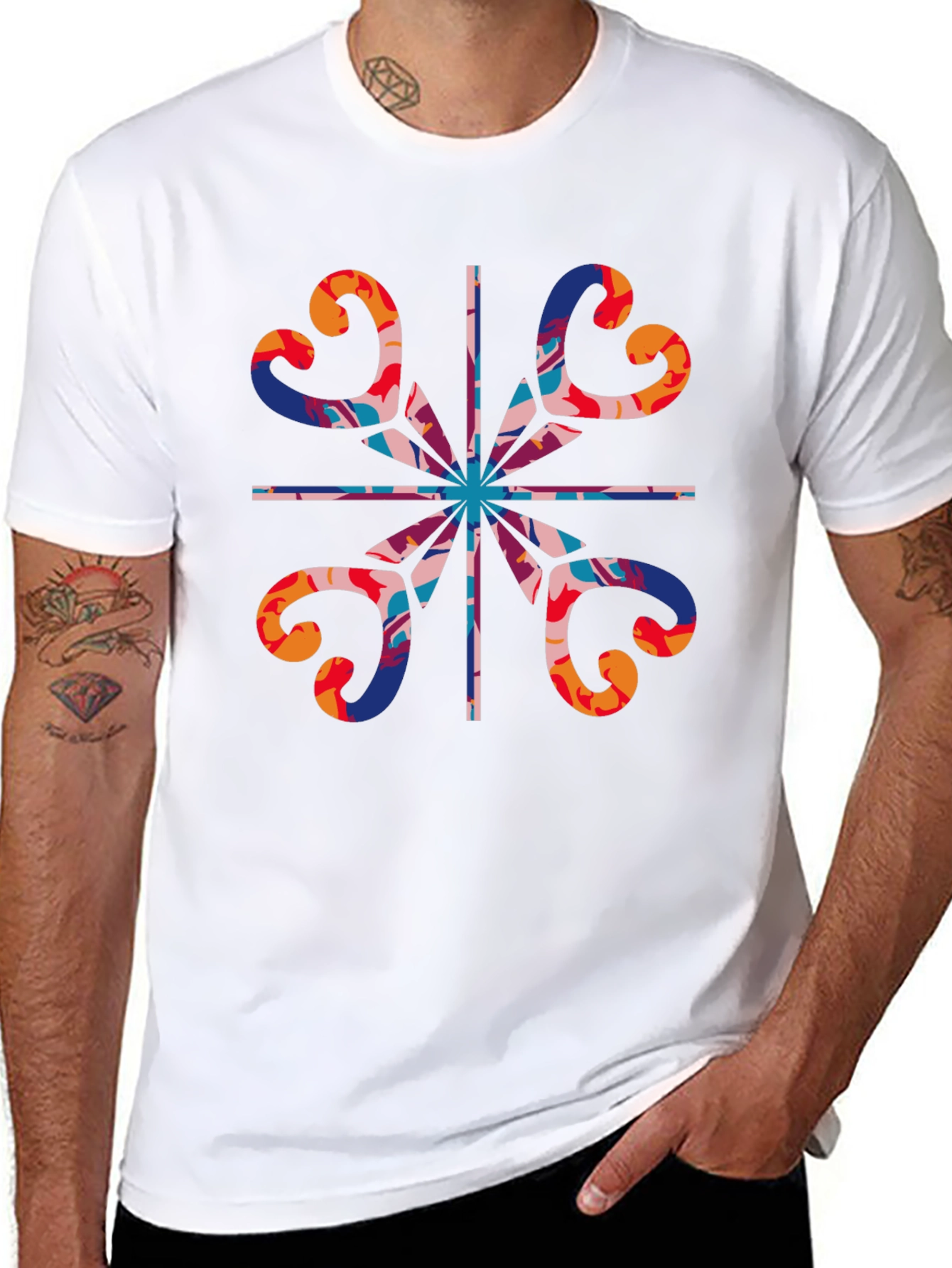 Abstract Heart Pattern Black T-Shirt