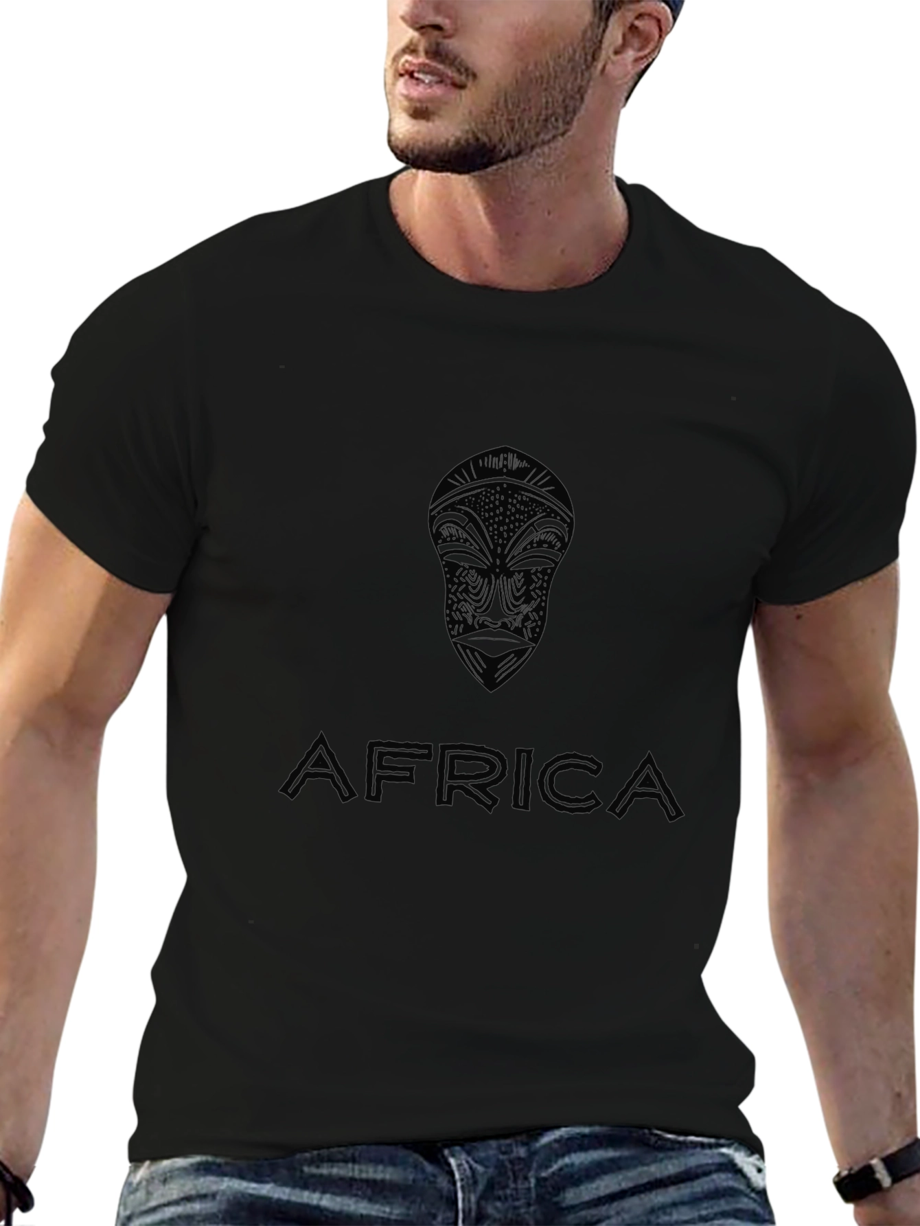 African Mask Graphic Print Tee - Unisex Black T-Shirt