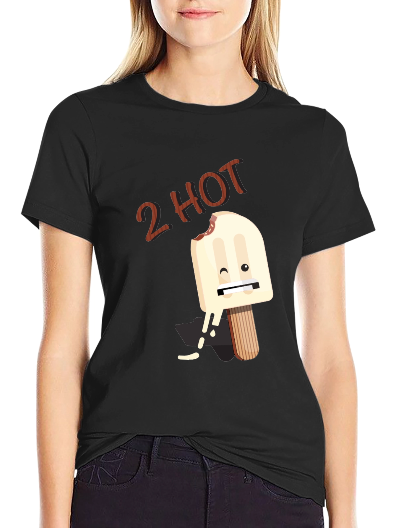 2 Hot Funny Graphic T-Shirt - Black