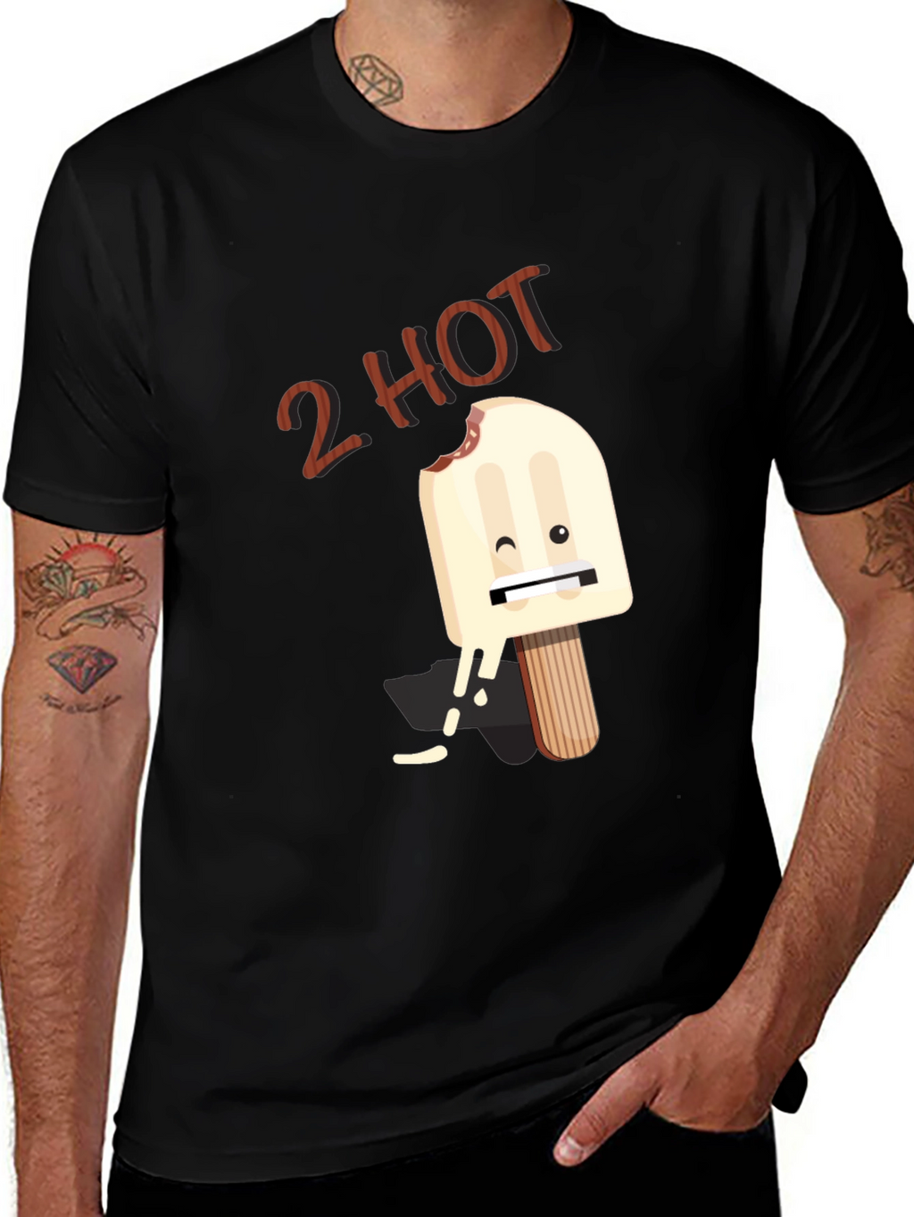 2 Hot Funny Graphic T-Shirt - Black
