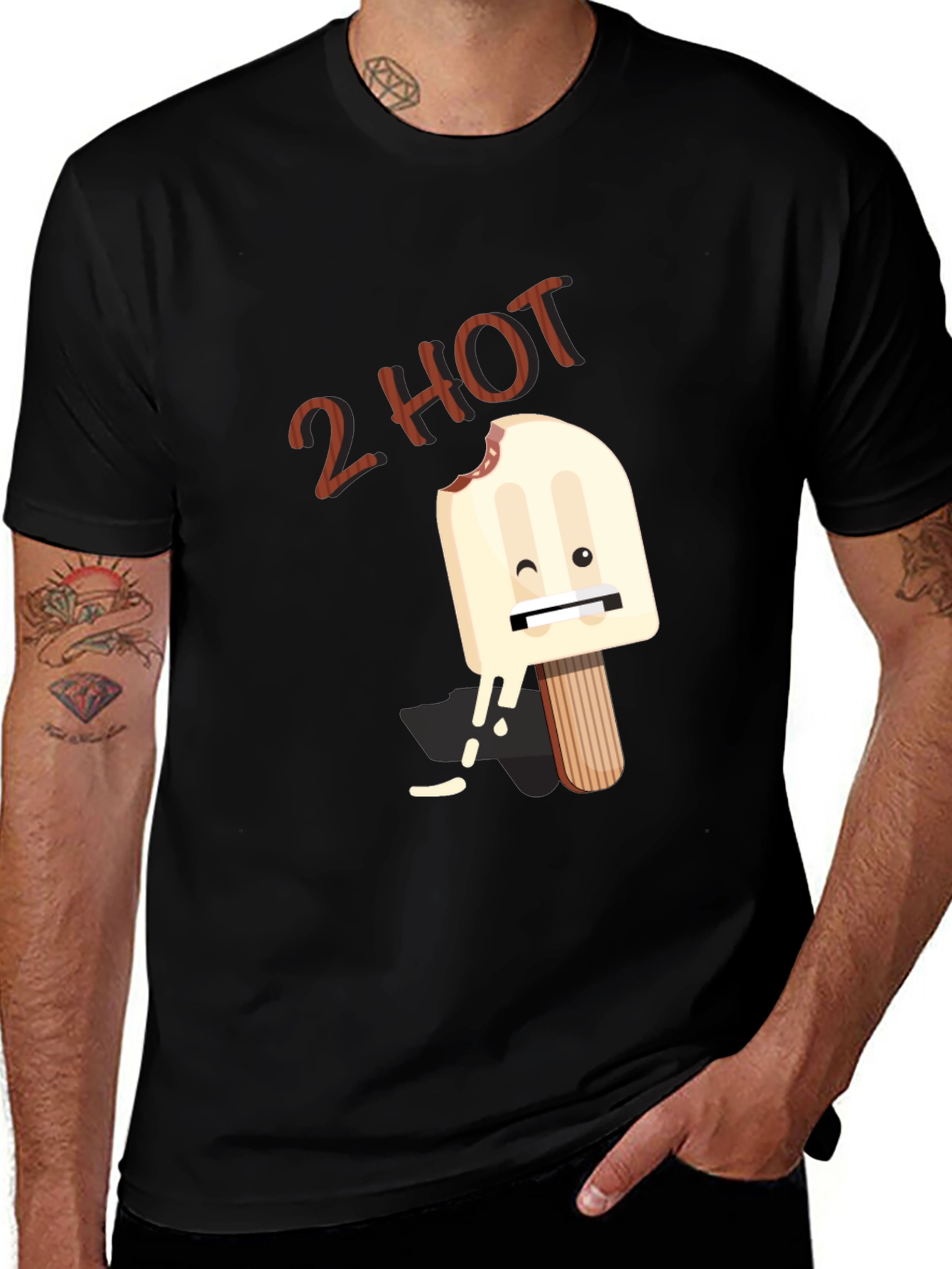 2 Hot Funny Graphic T-Shirt - Black
