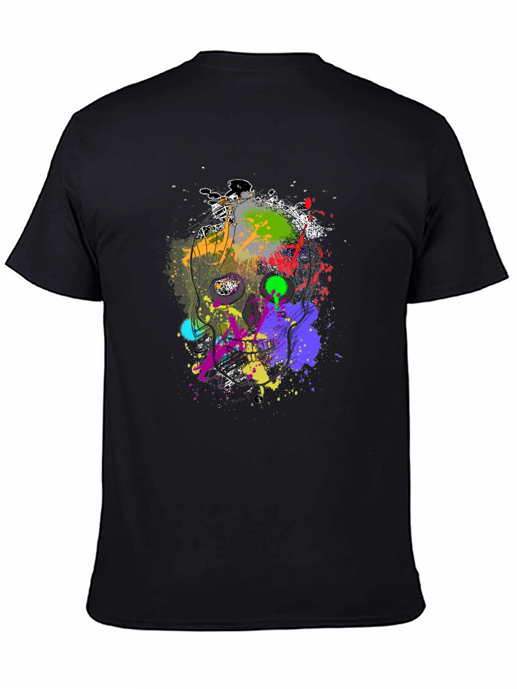 Abstract Splatter Skull Graphic Black T-Shirt