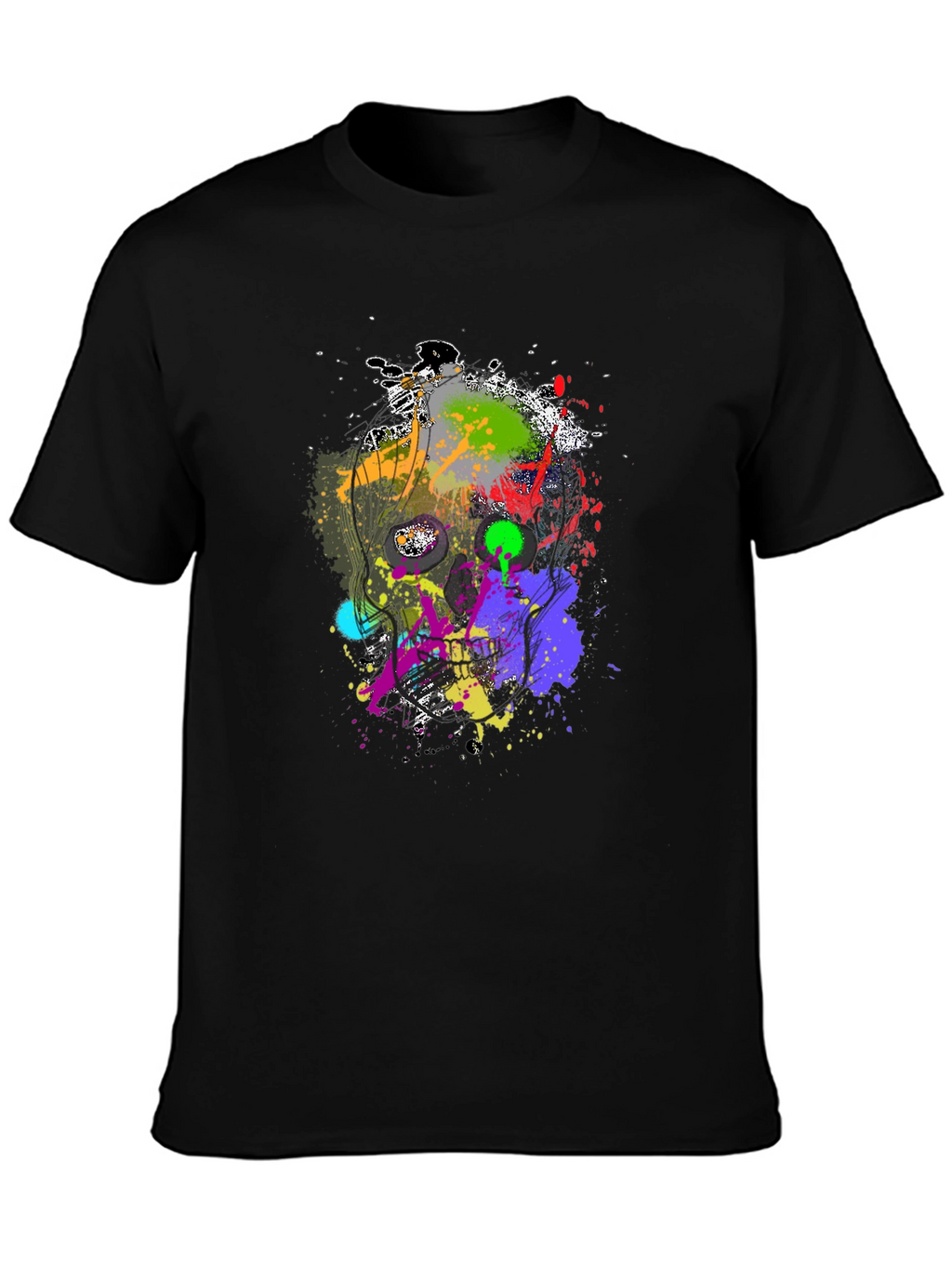 Abstract Splatter Skull Graphic Black T-Shirt