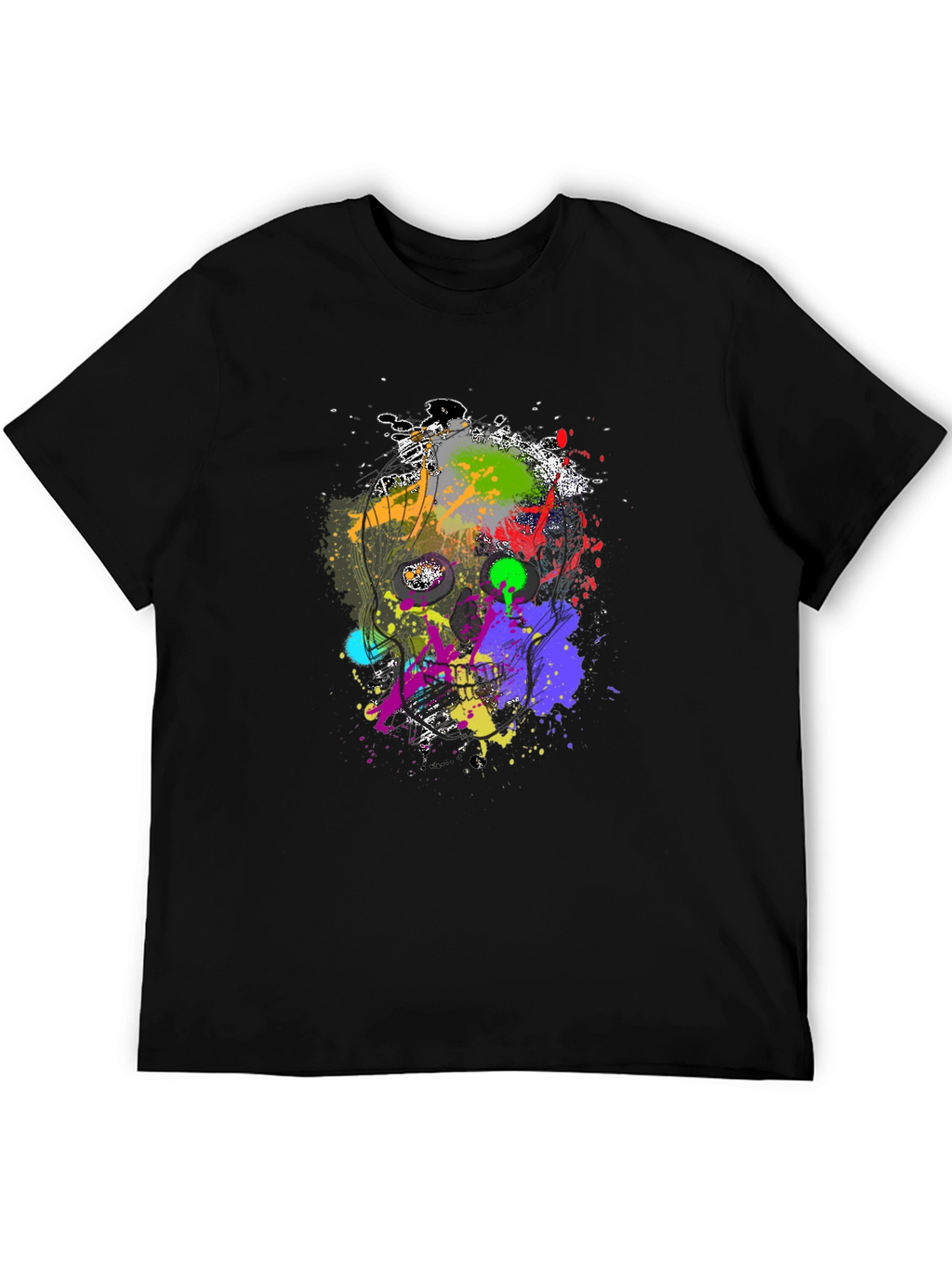 Abstract Splatter Skull Graphic Black T-Shirt